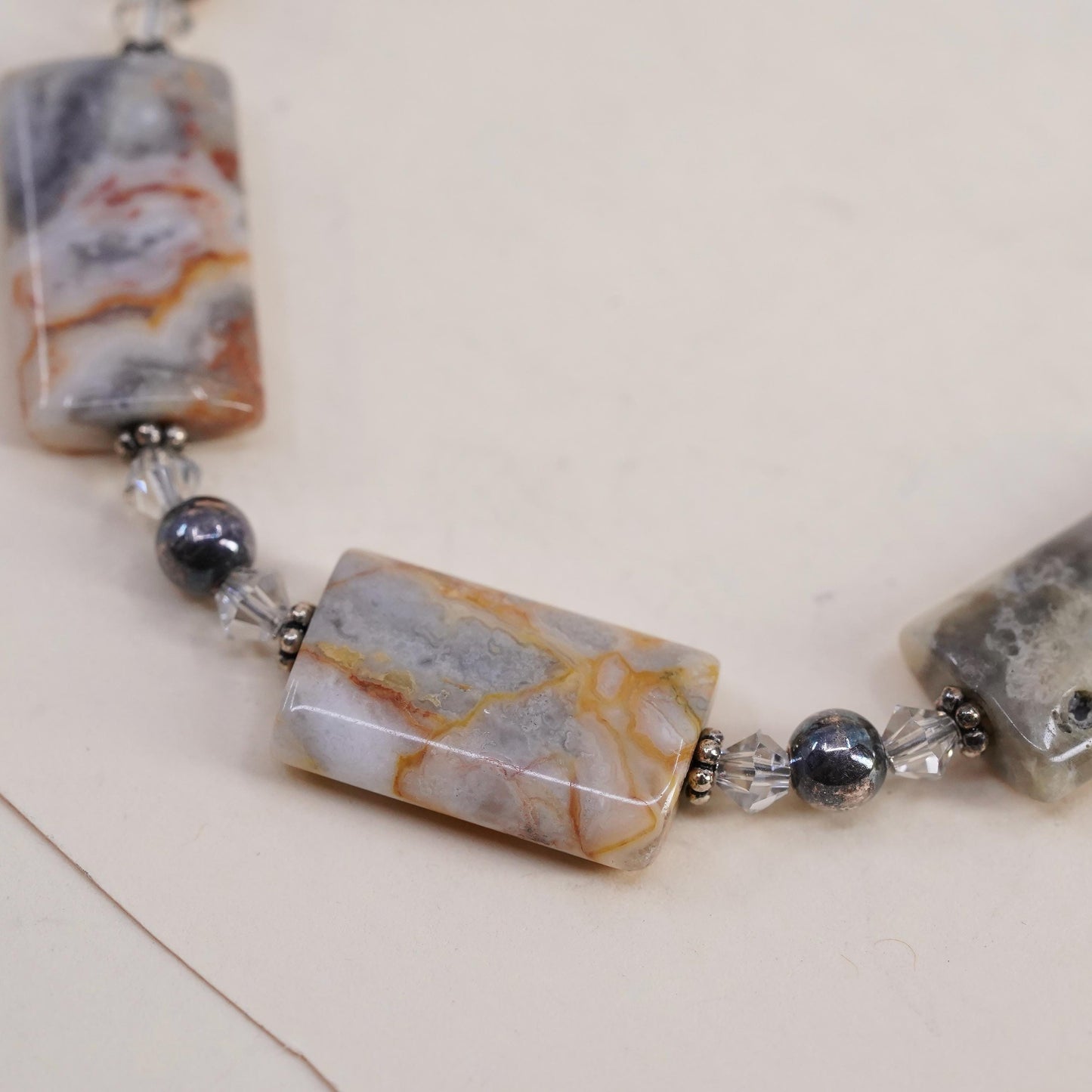 7+2", vintage Sterling 925 silver handmade bracelet with jasper links