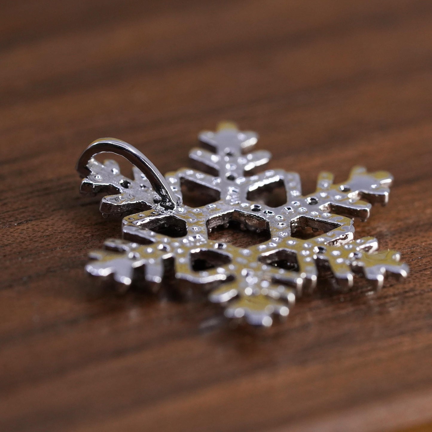 Vintage sterling 925 silver snowflake charm pendant with cluster diamond