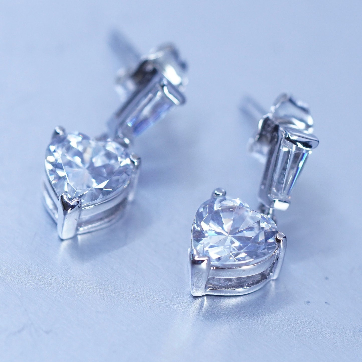 Vintage Sterling 925 silver handmade earrings with heart Cz