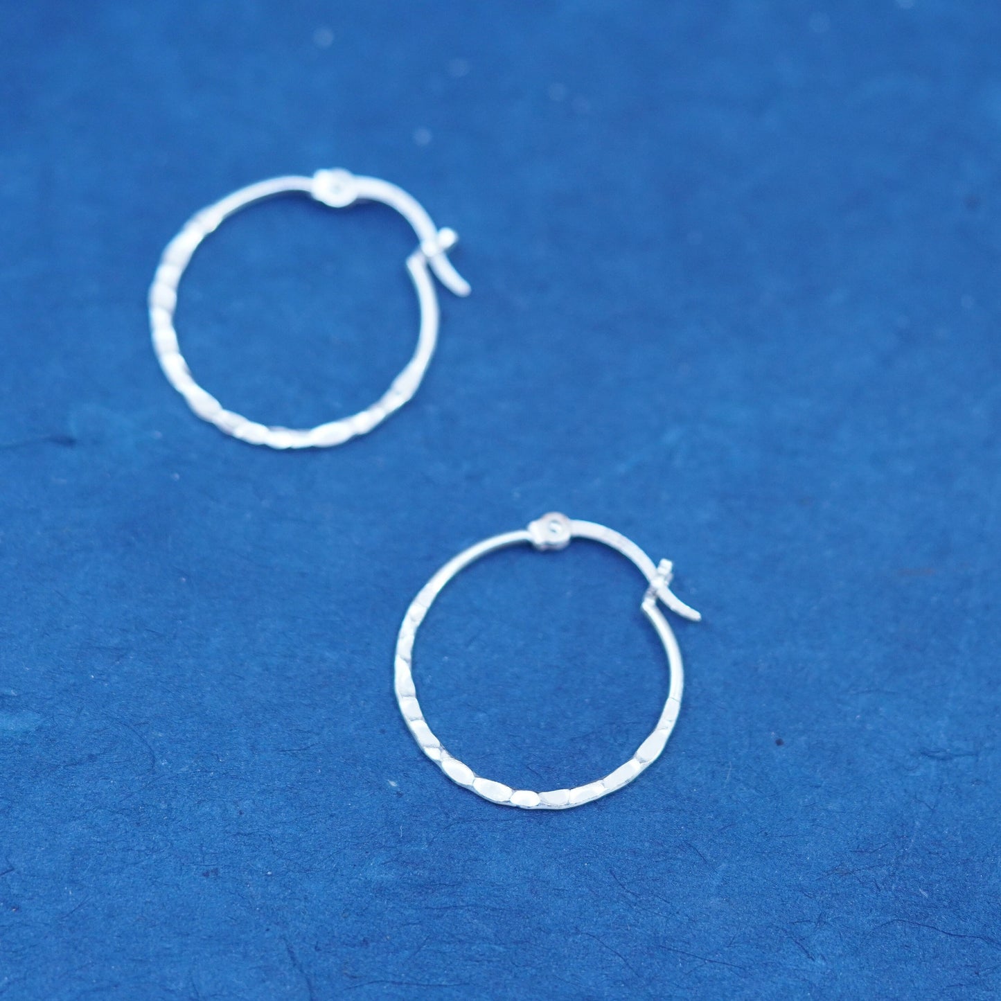 0.75”, vintage Sterling silver handmade earrings, textured 925 hoops, huggie