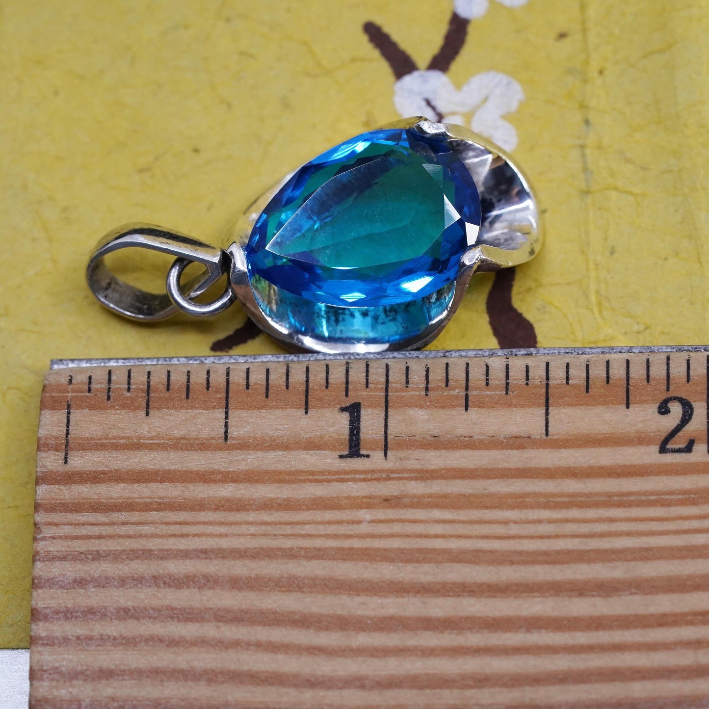 Vintage Sterling silver 925 pendant with teardrop blue topaz