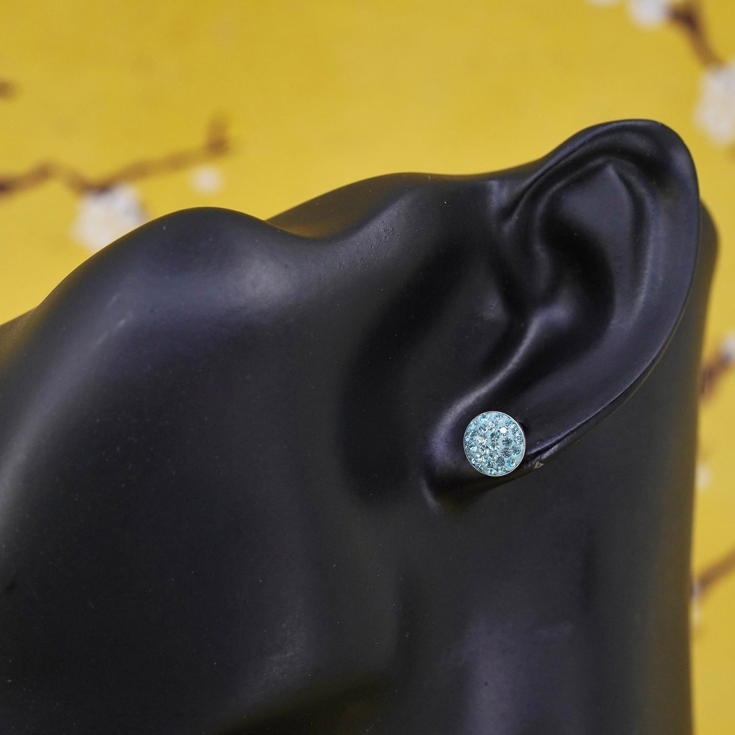 Vintage Sterling 925 silver cluster blue Cz studs, earrings