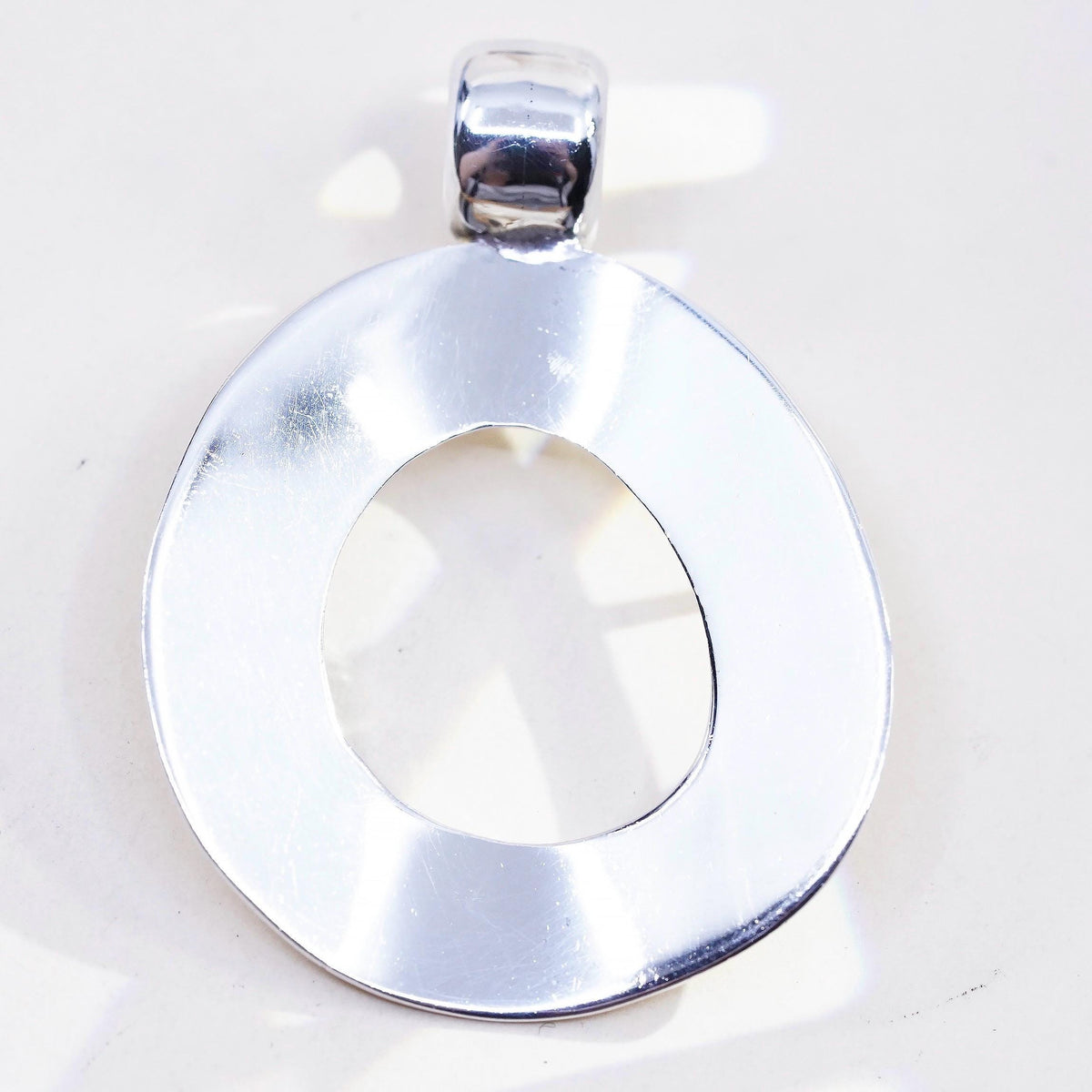 Vintage sterling silver handmade pendant, huge 925 bold circle