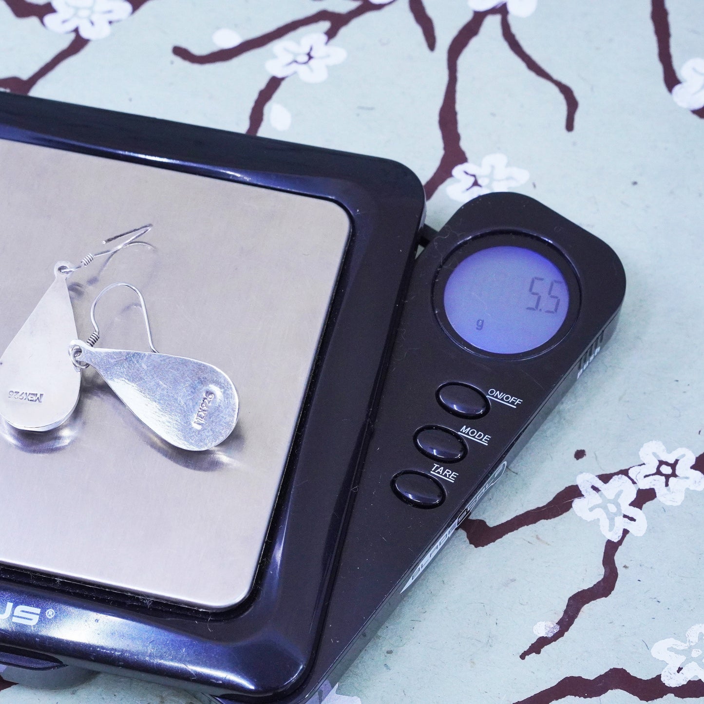 Vintage Mexico sterling 925 silver handmade teardrop earrings with abalone