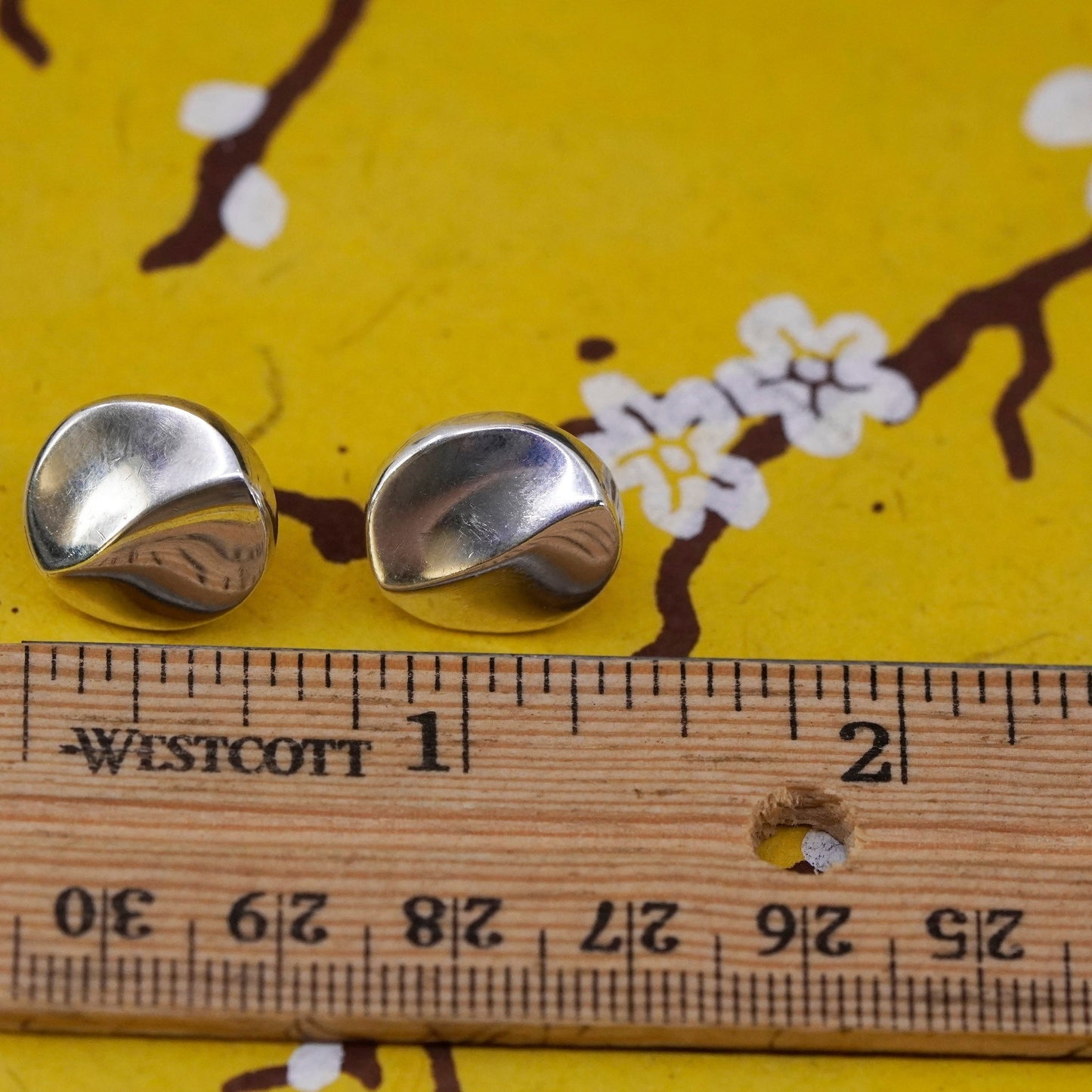 Vintage Sterling silver handmade earrings, Mexico 925 round ribbed studs