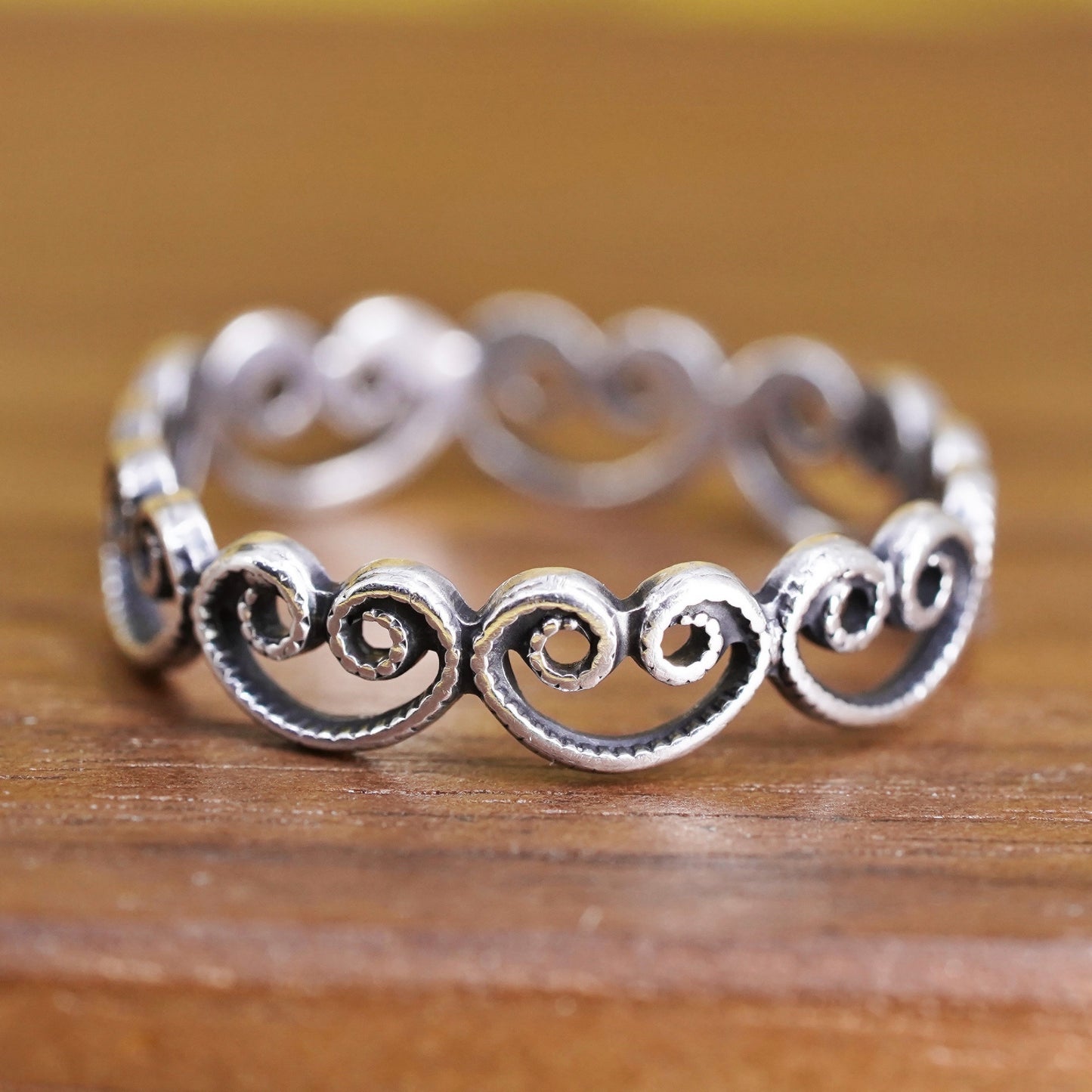 Size 7, vintage Sterling silver handmade ring, 925 filigree band
