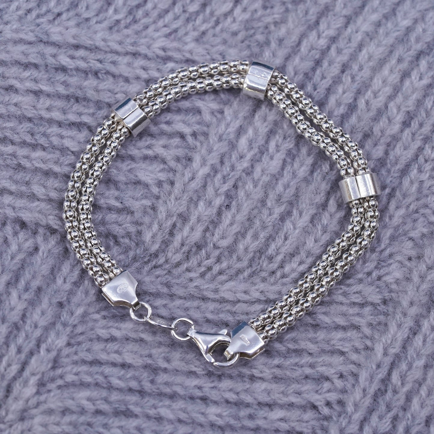 6.75", Dyadema multi strands sterling silver bracelet, 925 popcorn chain cz