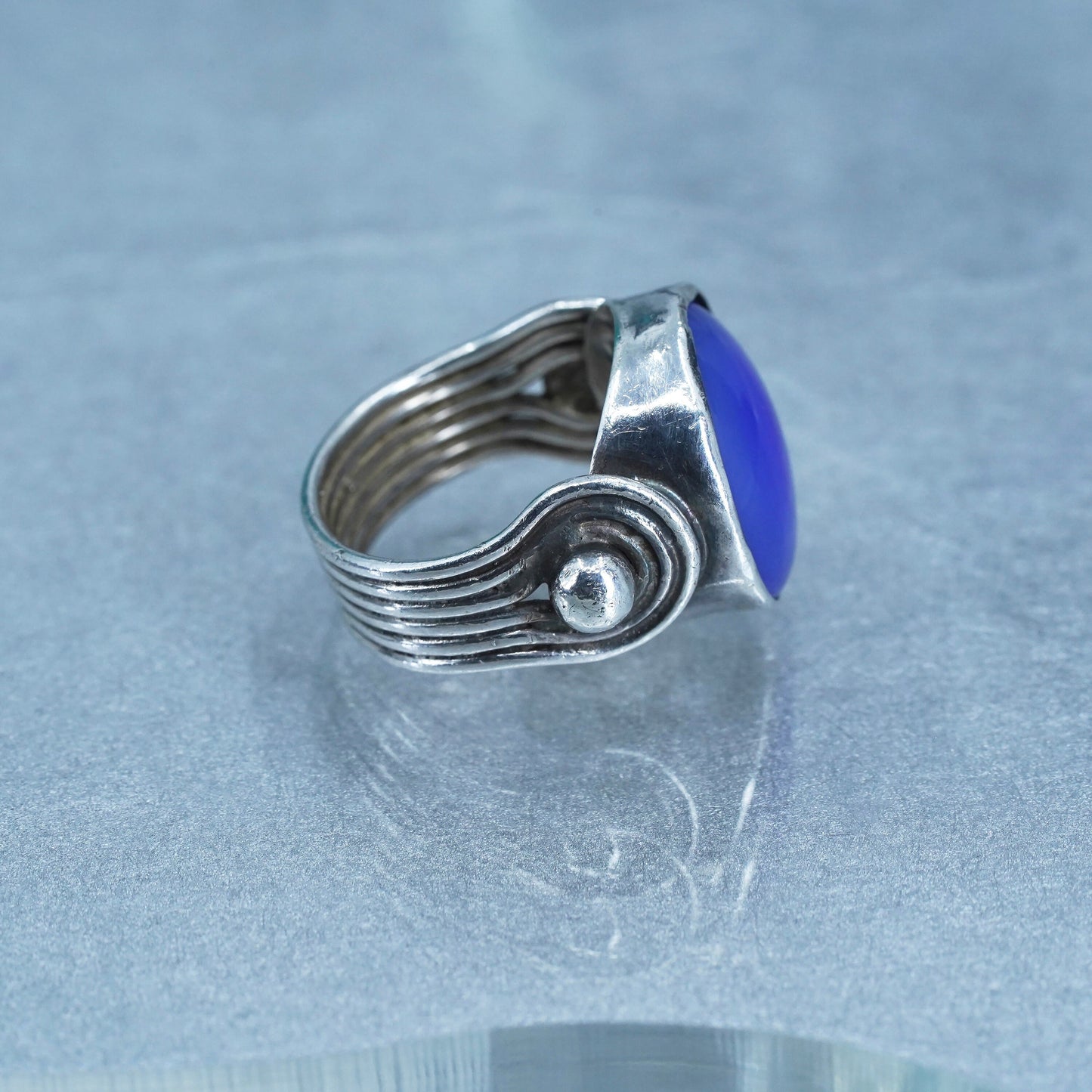 Size 3.75, vintage Sterling 925 silver handmade ring with blue agate
