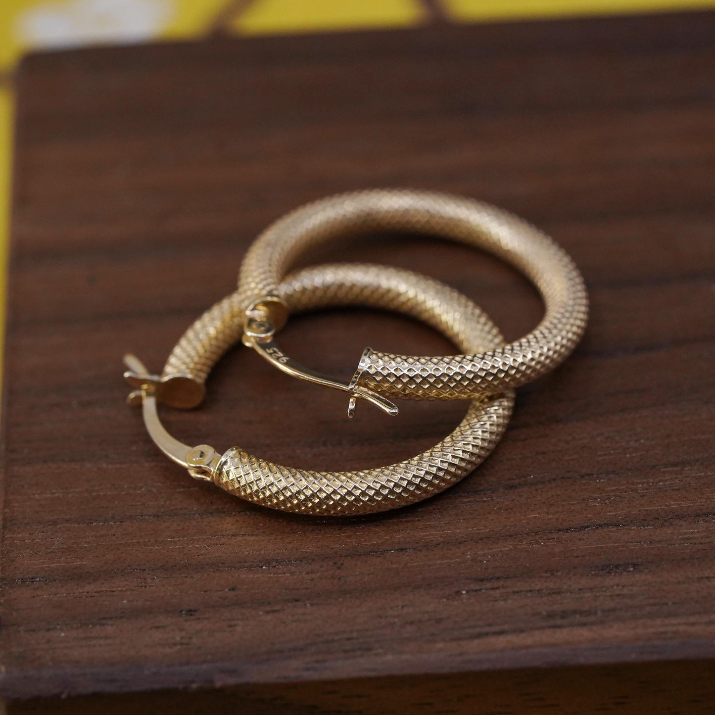 0.75”, Vintage Italian vermeil gold over Sterling silver earrings, 925 hoops
