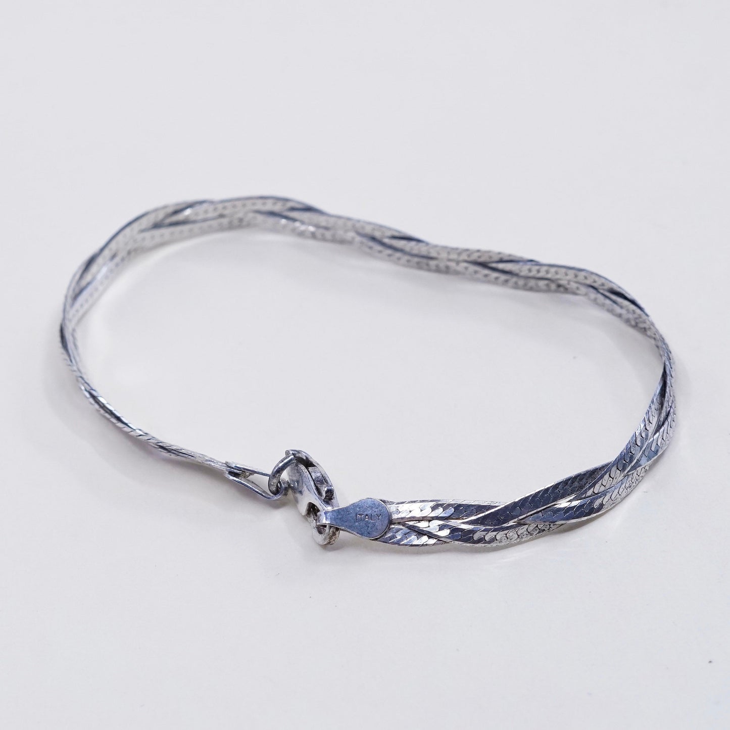 7”, 6mm, Vintage sterling silver handmade bracelet, 925 woven herringbone chain