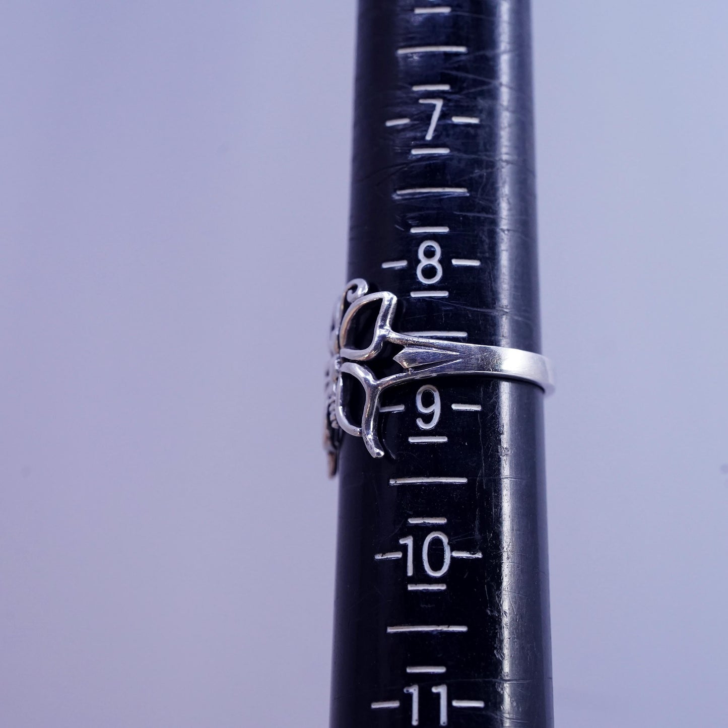 Size 8.5, vintage Sterling silver handmade ring, 925 filigree butterfly ring