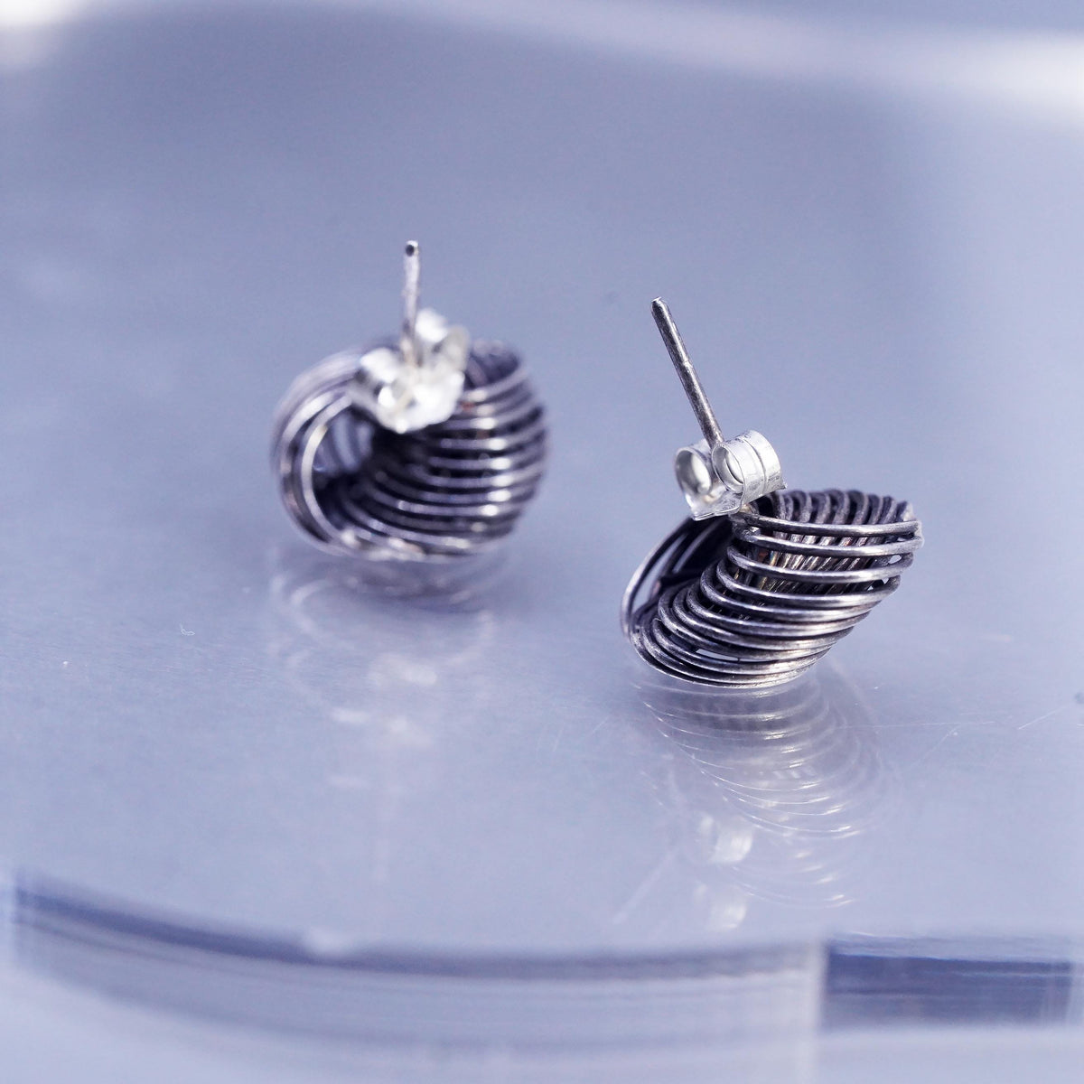 Vintage Sterling 925 silver earrings, wired entwined studs