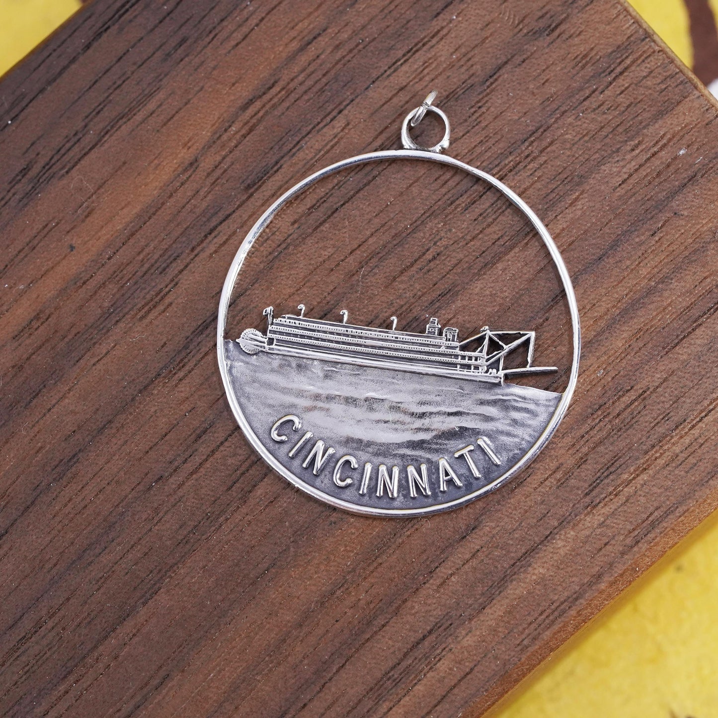 Sterling Silver Cincinnati Steamboat Souvenir Pendant, 925 Riverboat Charm