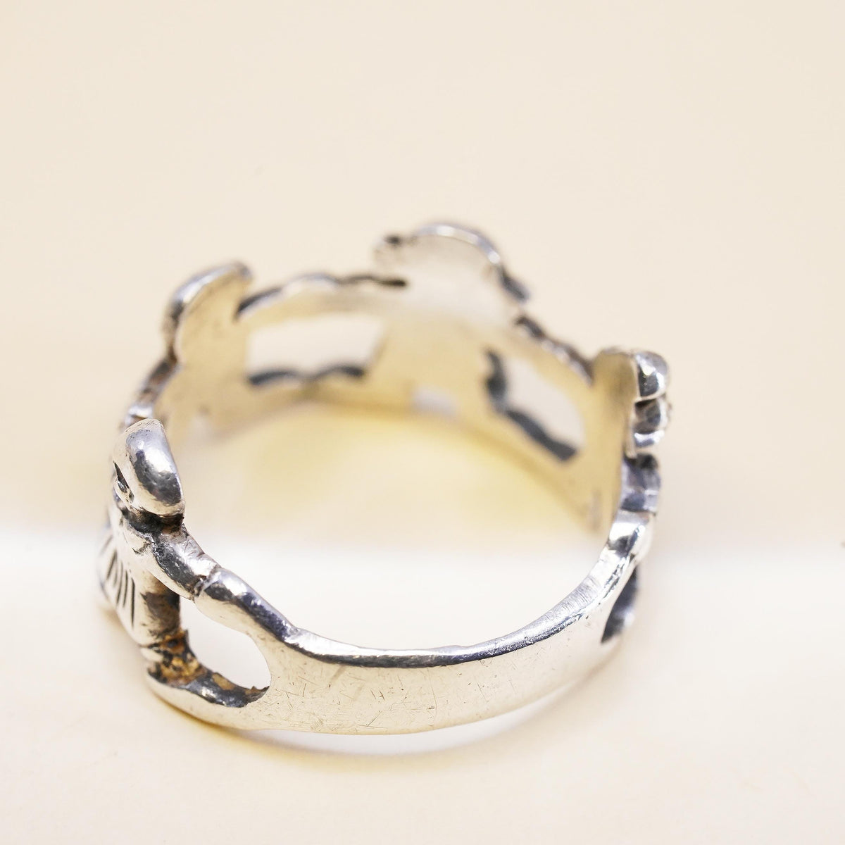 Size 7, Sterling Silver 925 Children Holding Hands Ring, Boy Girl Circle Band
