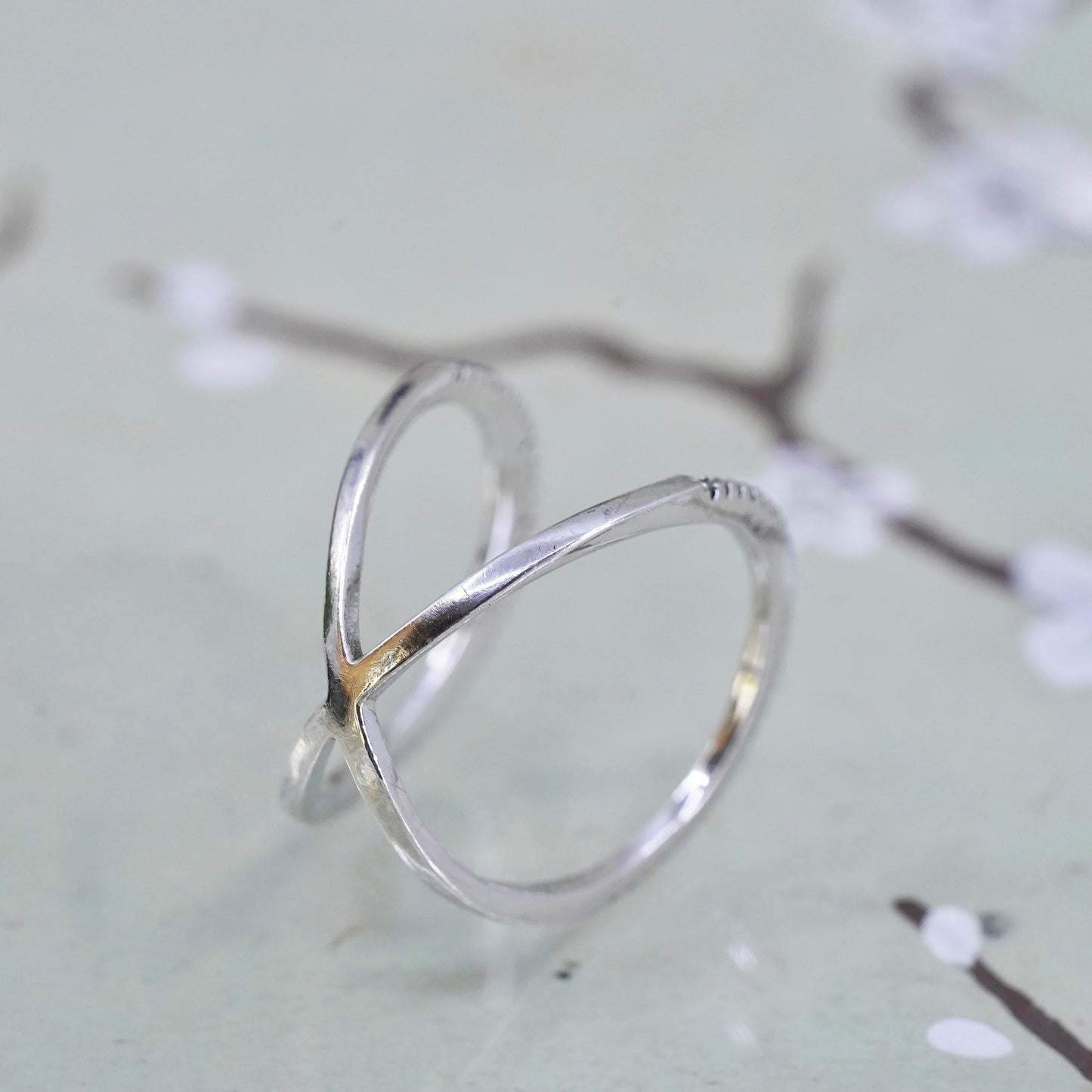 Size 7.5 Sterling silver statement ring, double band, 925 with cluster CZ