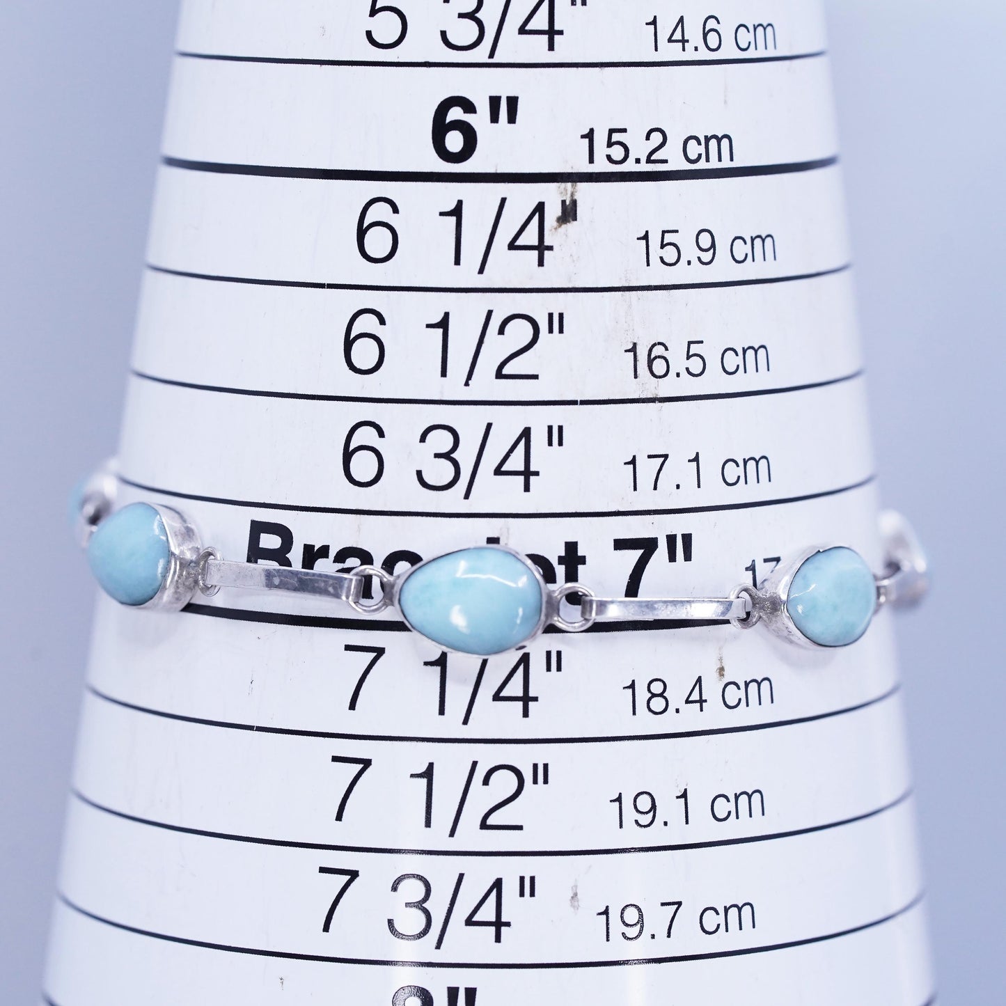 7”, Vintage sterling 925 silver handmade bracelet with teardrop larimar