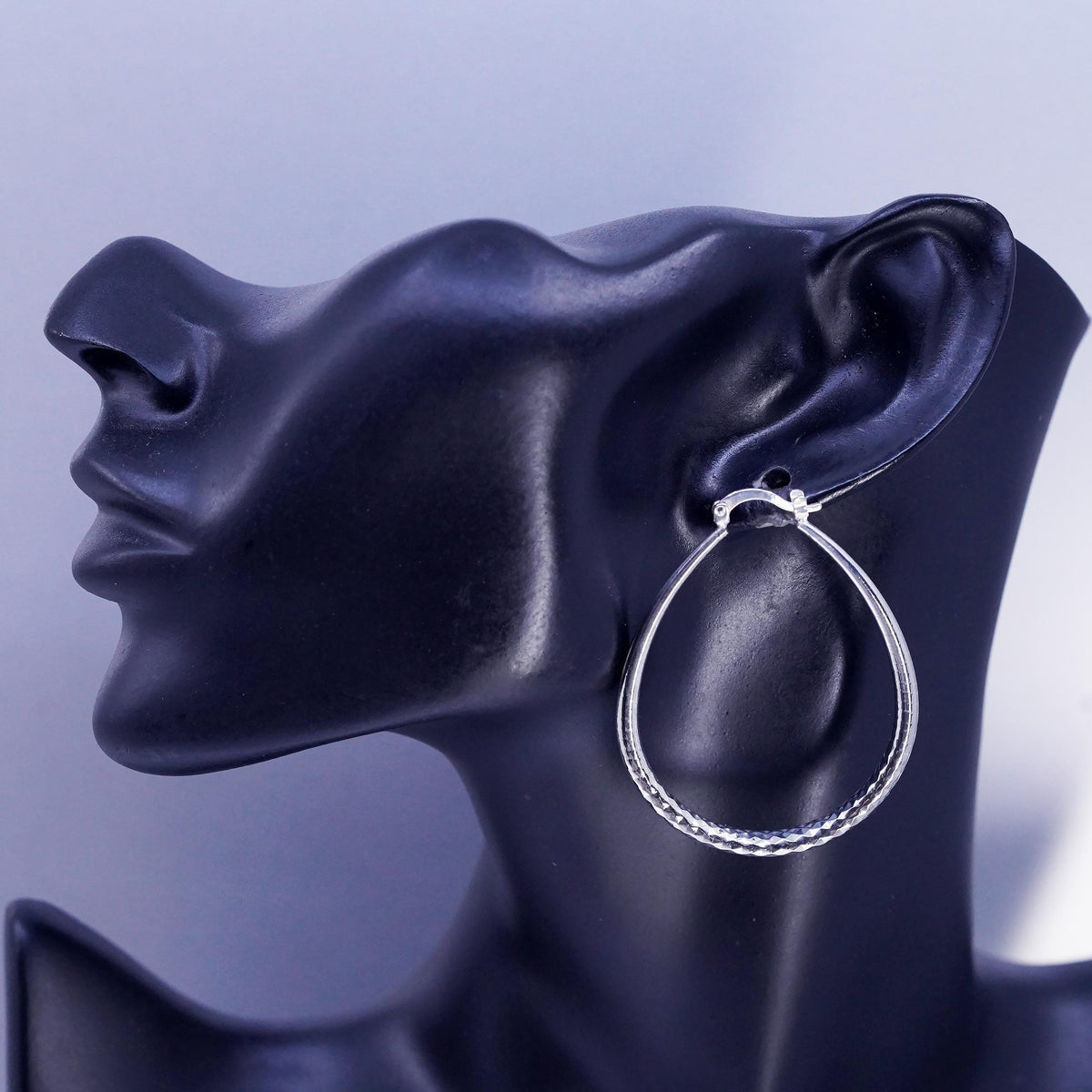 2", vintage Sterling silver handmade earrings, textured oval 925 hoops