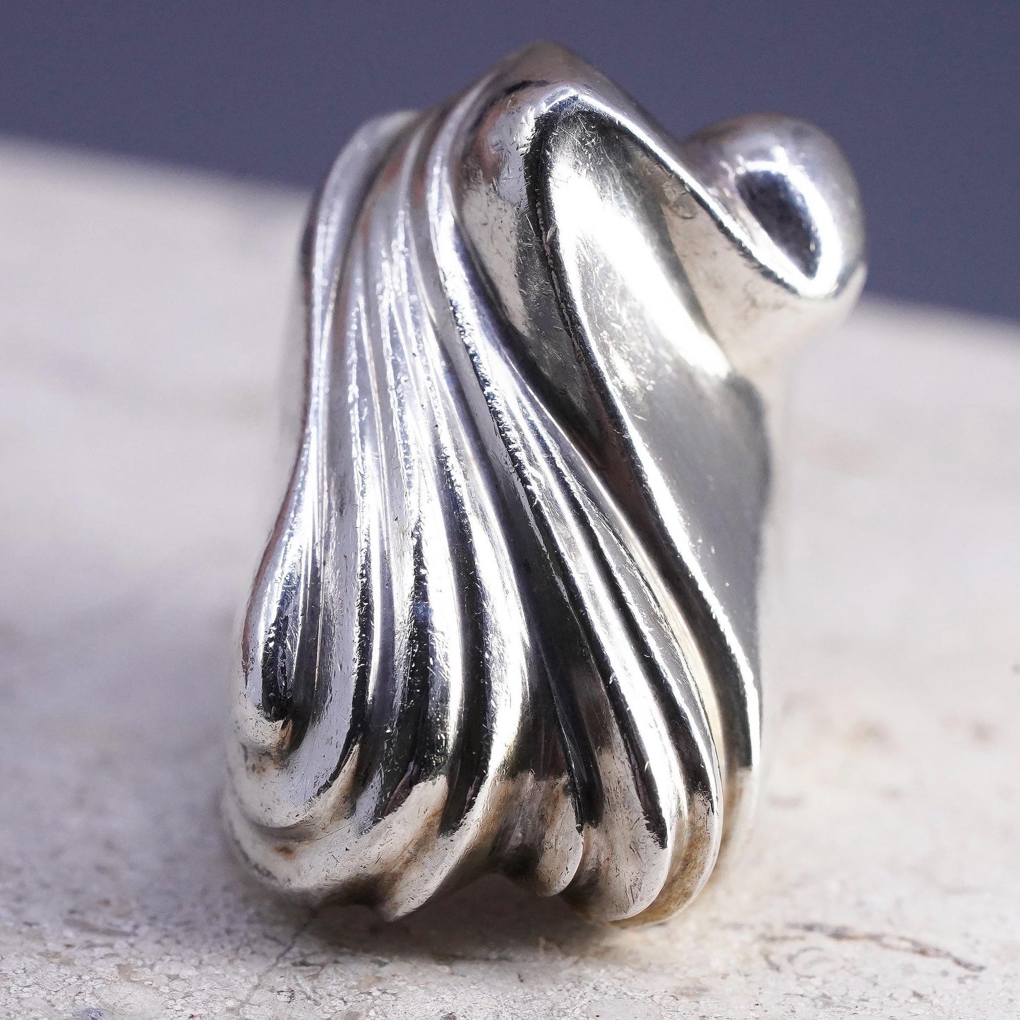 Size 6, Sterling Silver Sculptural Statement Ring, Abstract Swirl, Chunky Band