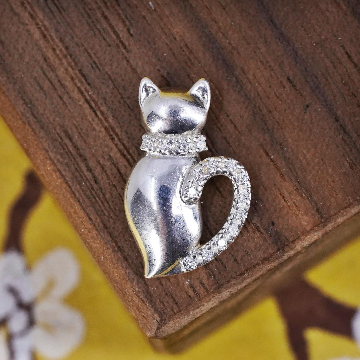 Vintage Sterling silver handmade pendant, 925 cat, kitty charm
