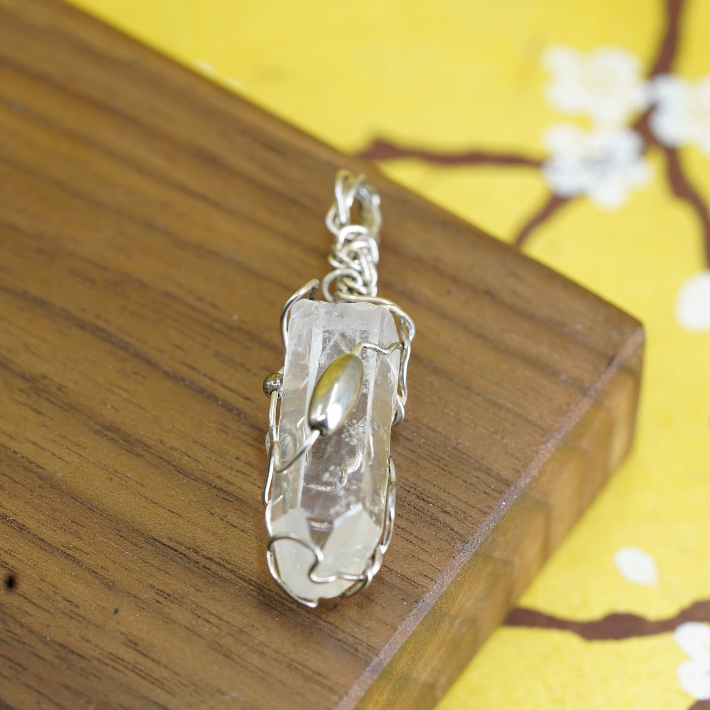 Vintage sterling 925 silver handmade healing crystal wired pendant