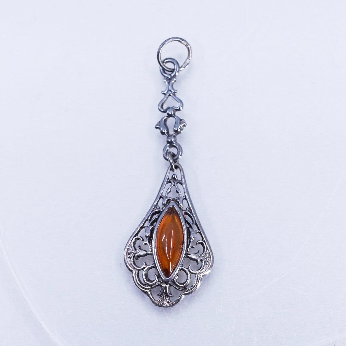 Vintage sterling 925 silver handmade filigree pendant with amber