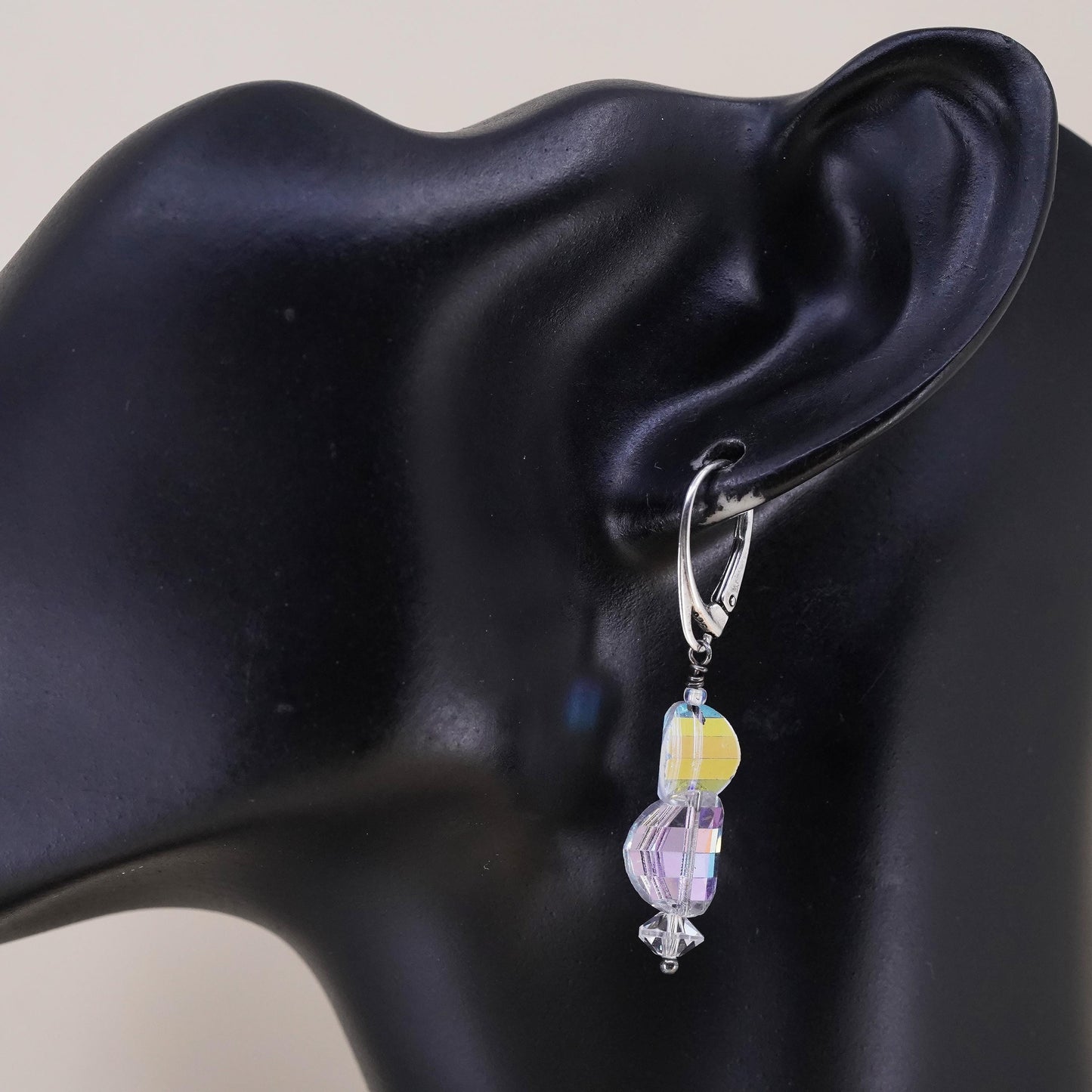 Vintage Sterling 925 silver earrings with crystal dangles and lever back hooks