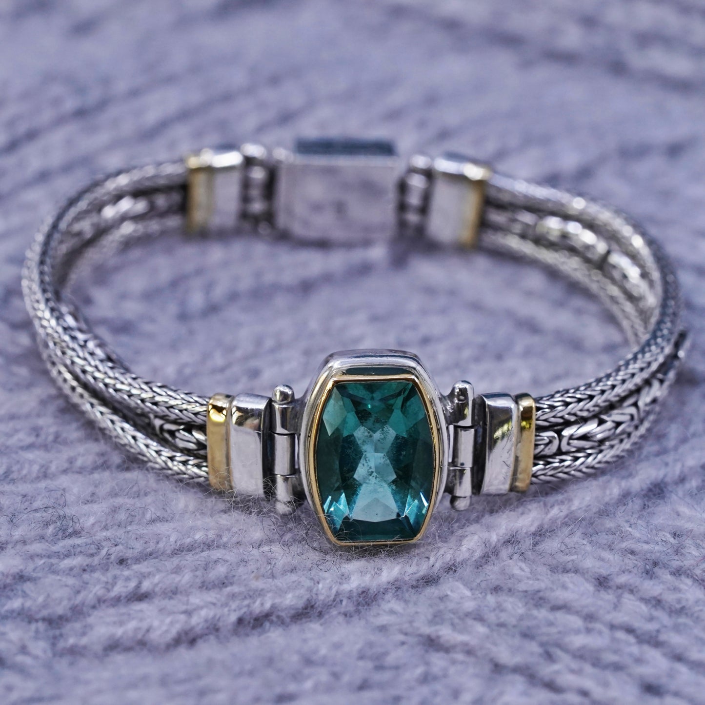 6”, Sarda Artisan Of Bali Bracelet Sterling 925 Silver 14K yellow gold accent