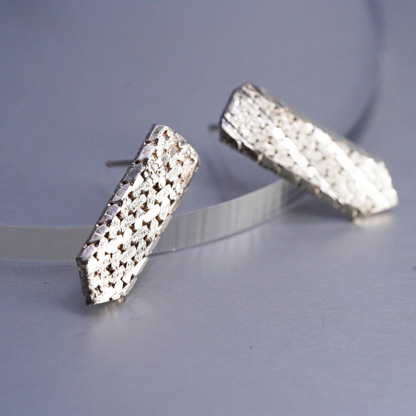 Vintage Sterling 925 silver handmade textured chain earrings