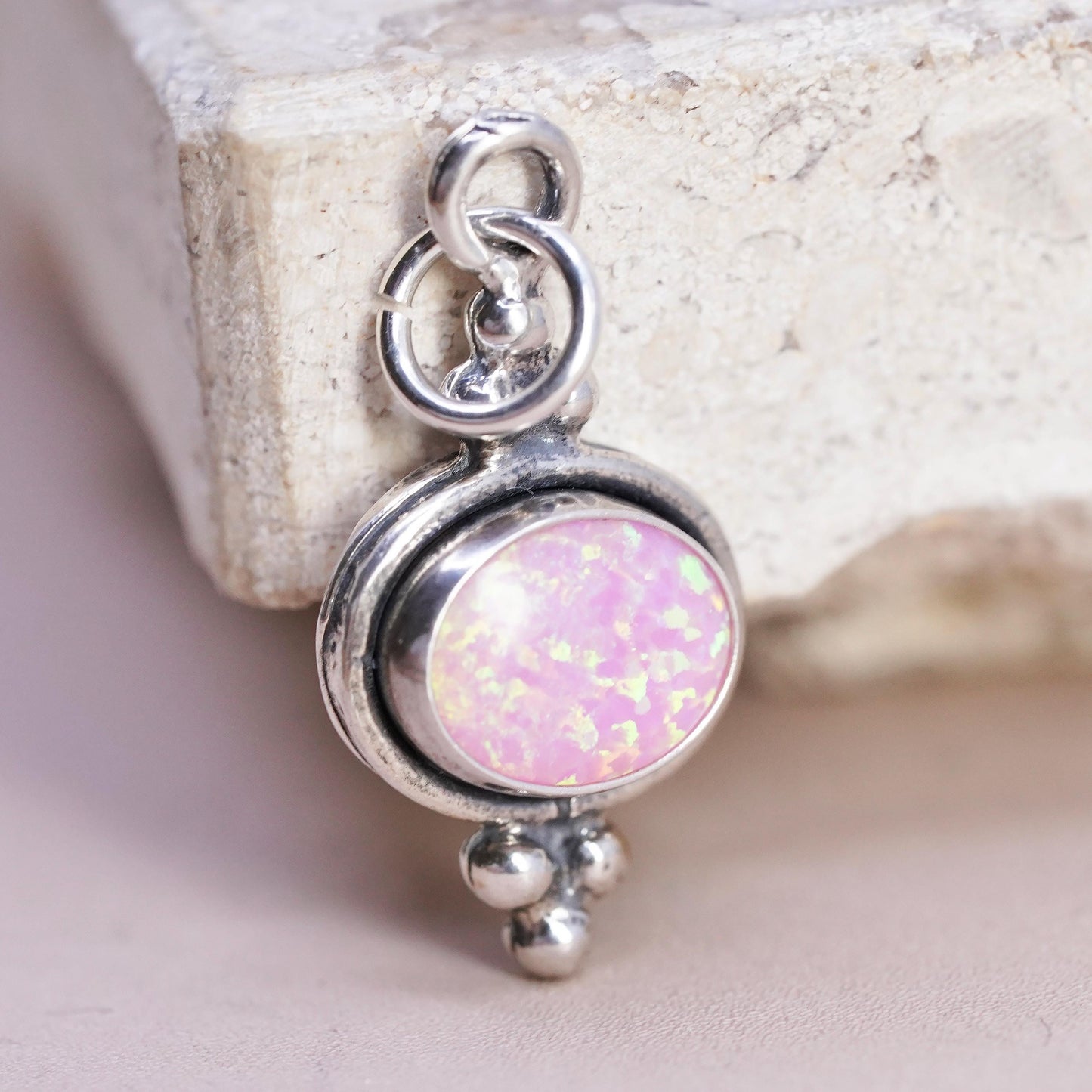 Vintage Sterling silver 925 handmade pendant, opal charm