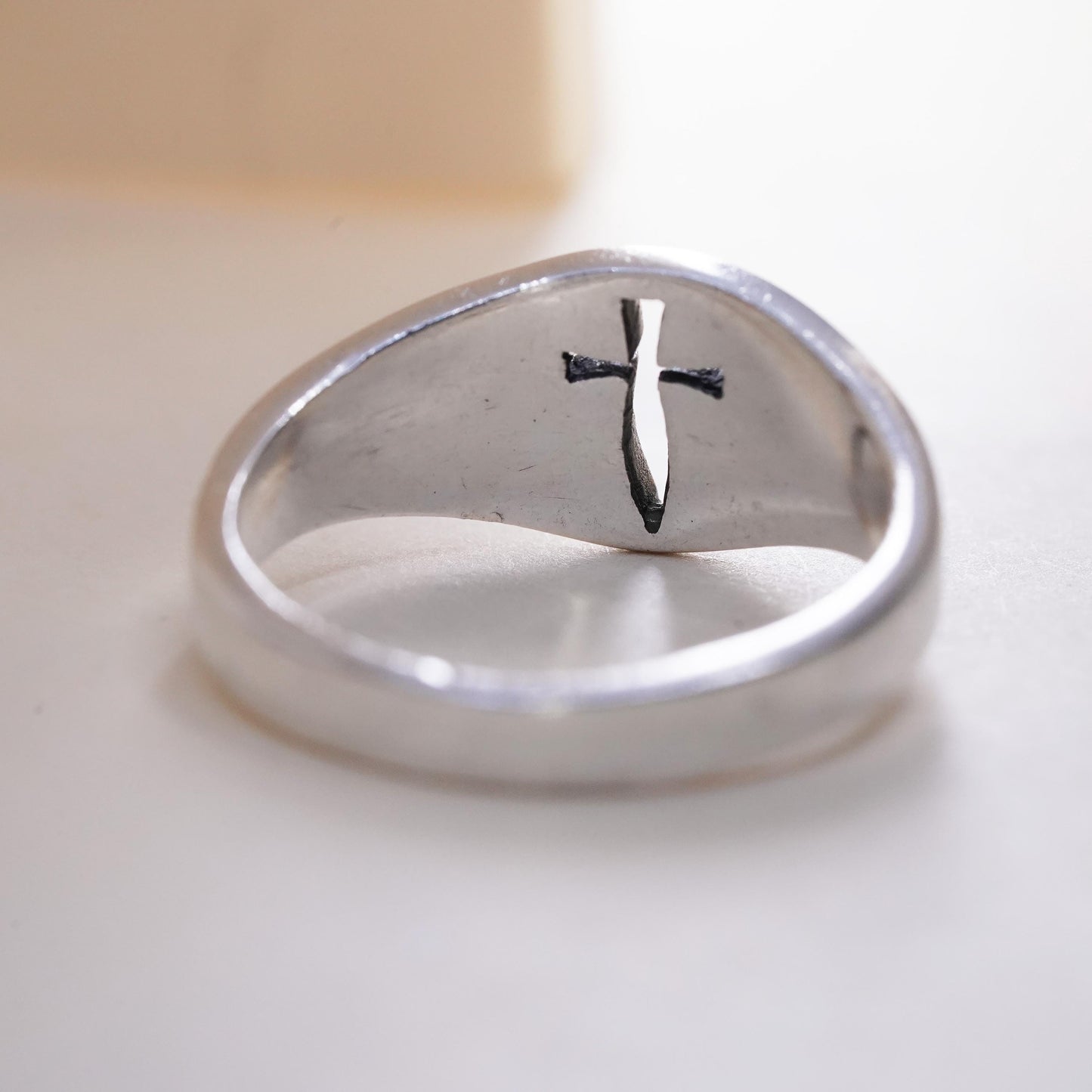 Size 12.5, Vintage Sterling silver handmade ring, 925 cross band