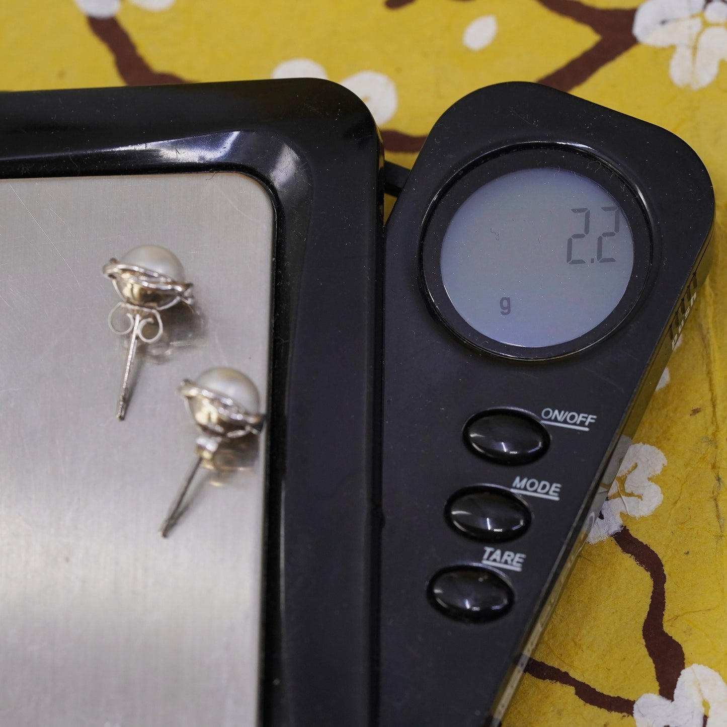 Vintage Sterling silver handmade earrings, 925 pearl studs