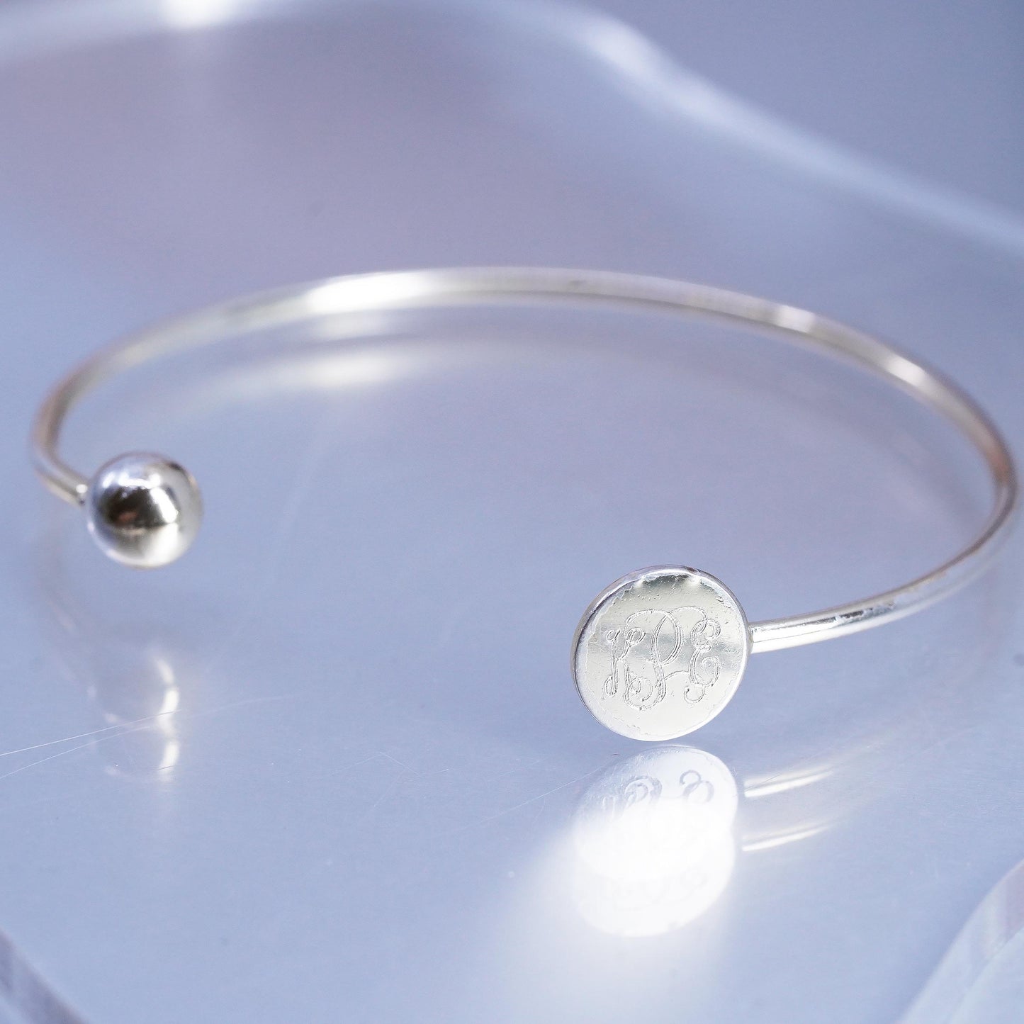 7", Vintage Sterling 925 silver handmade cuff bracelet, monogram initial "KEP"