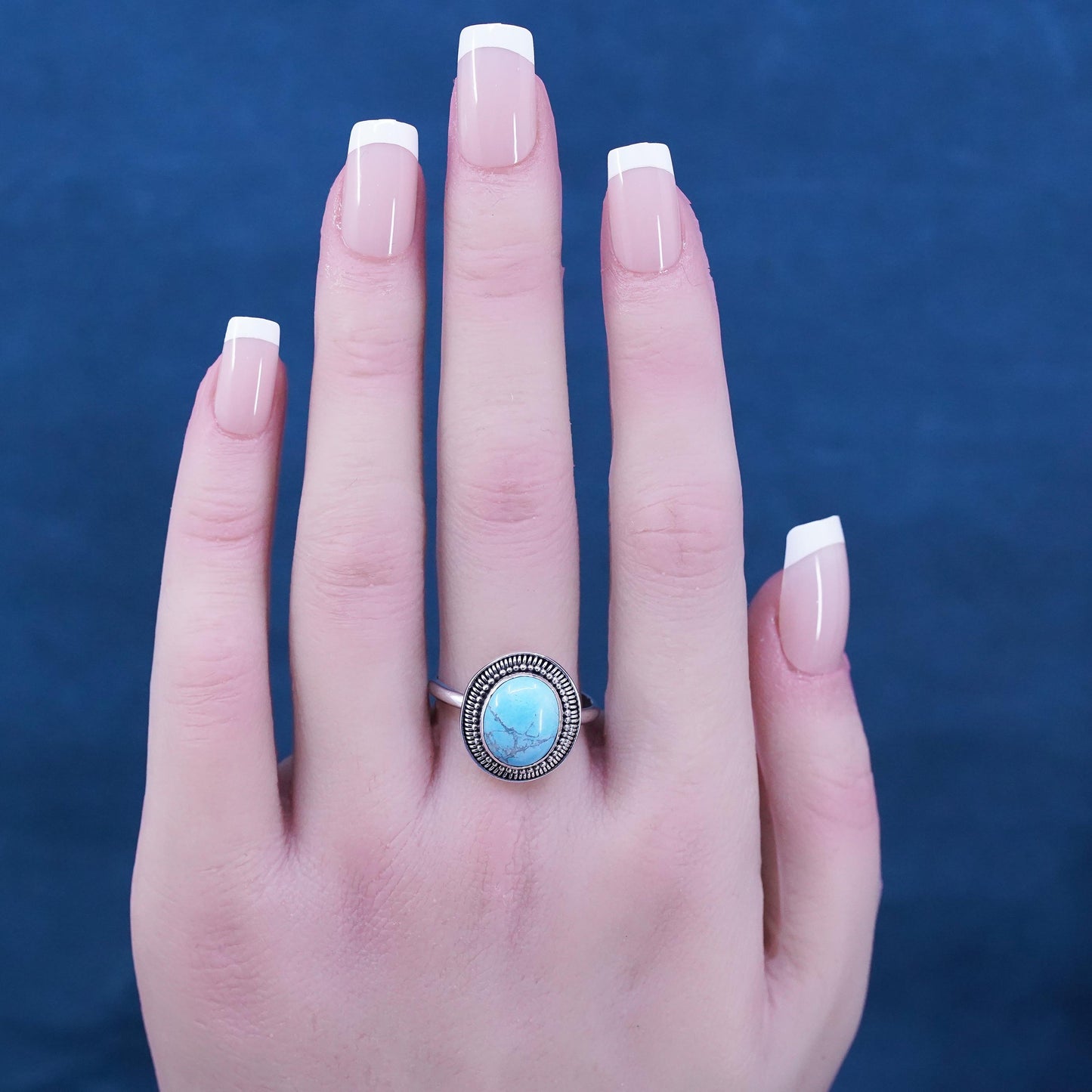 Size 10, vintage Sterling 925 silver handmade ring with turquoise and cable