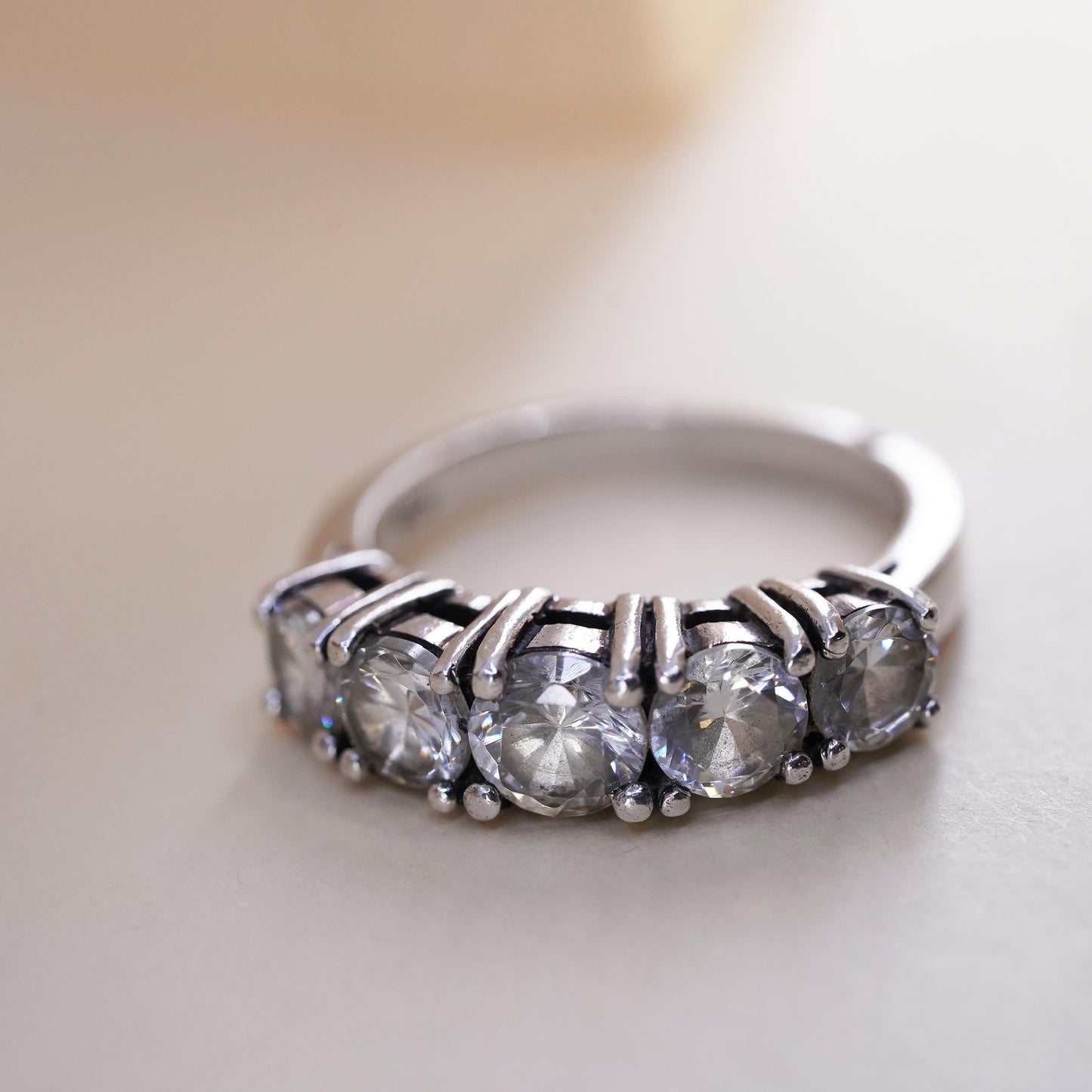 Size 8, Sterling silver ring, 925 silver with round cut crystal CZ cluster ring