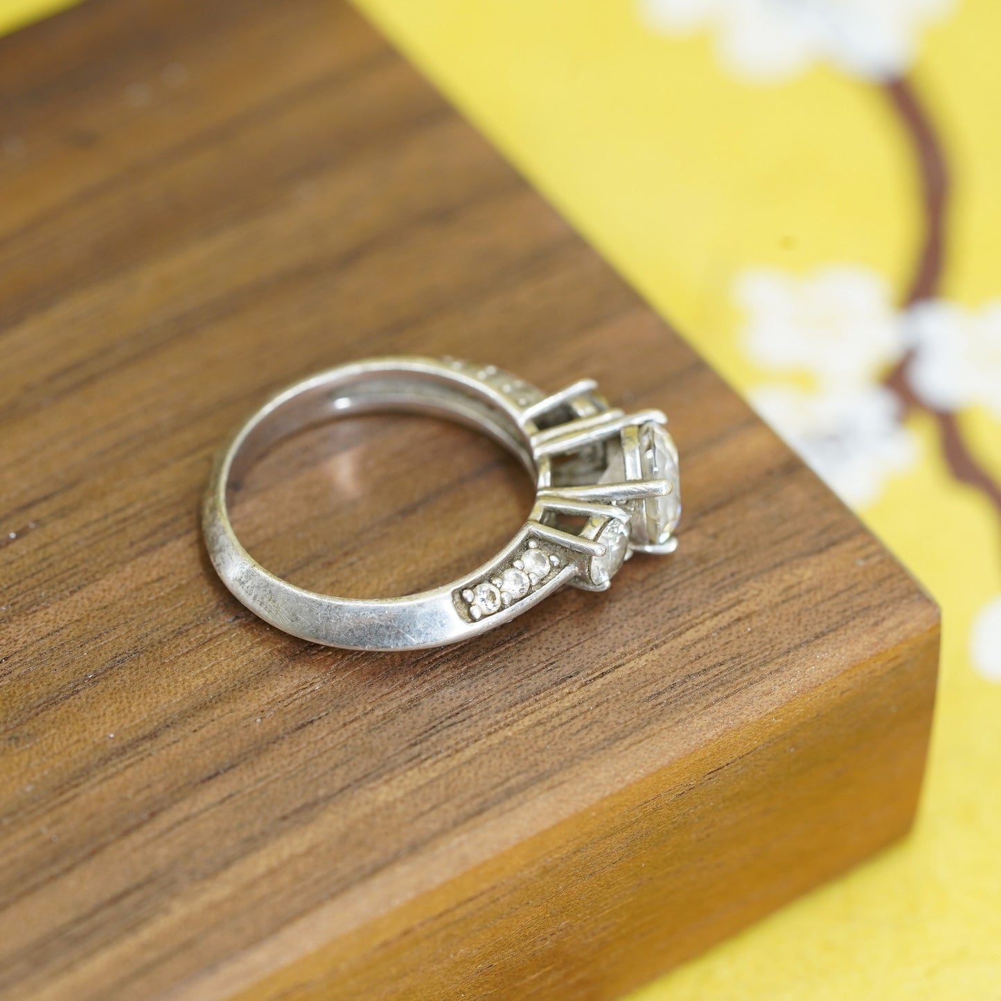 Size 7.25, vintage Sterling silver handmade ring, 925 engagement band with cz