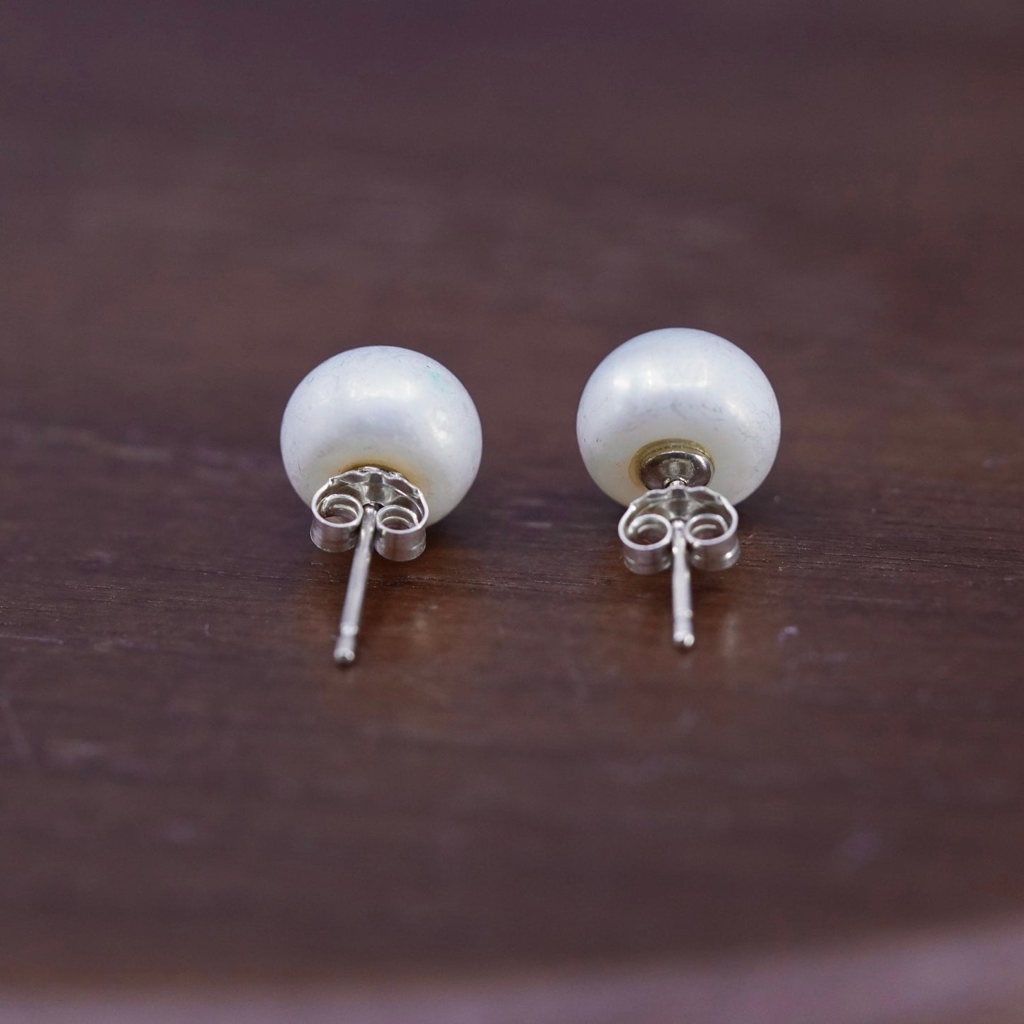 8mm, Vintage 925 Sterling silver handmade studs earrings white pearl