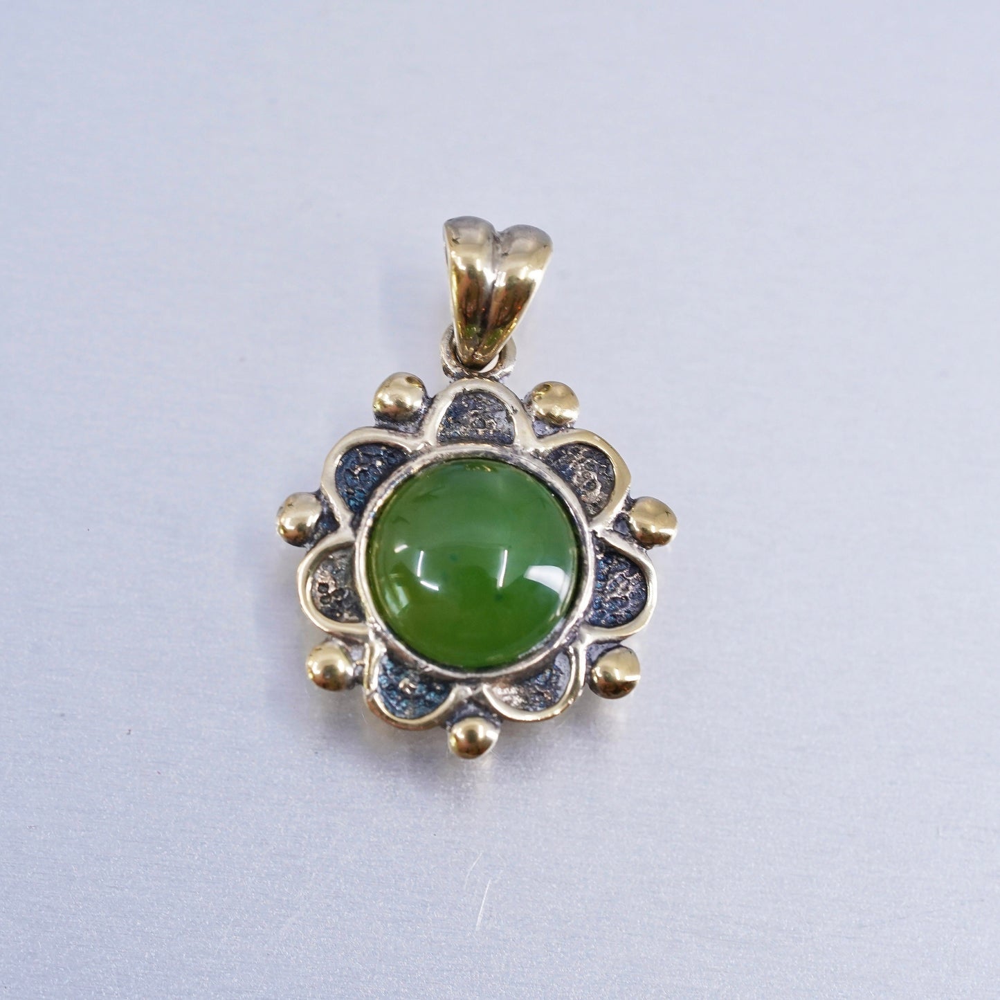 Vintage vermeil gold over sterling 925 silver pendant with jade and beads