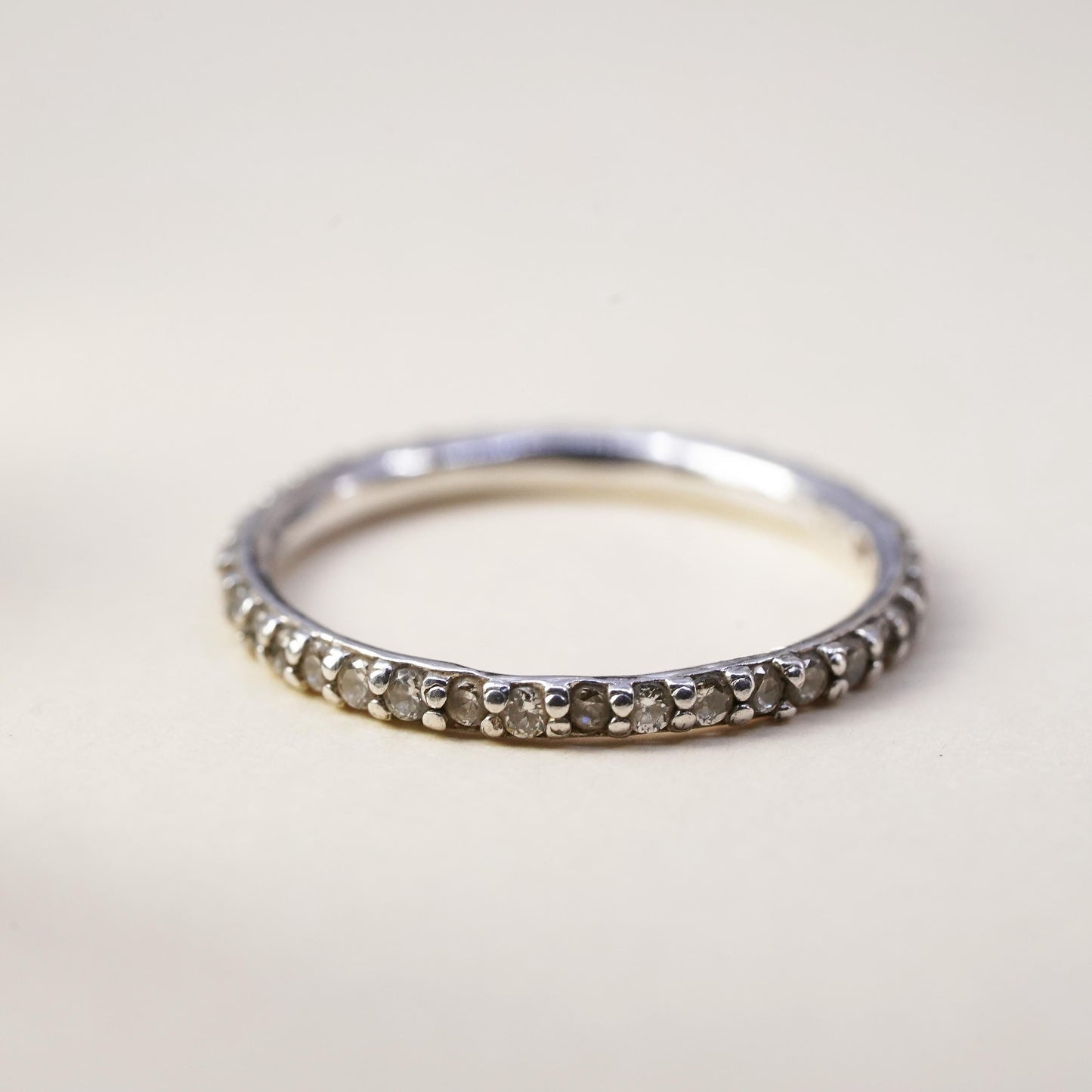 Size 7.25, vintage sterling 925 silver ring cluster CZ, stackable wedding band