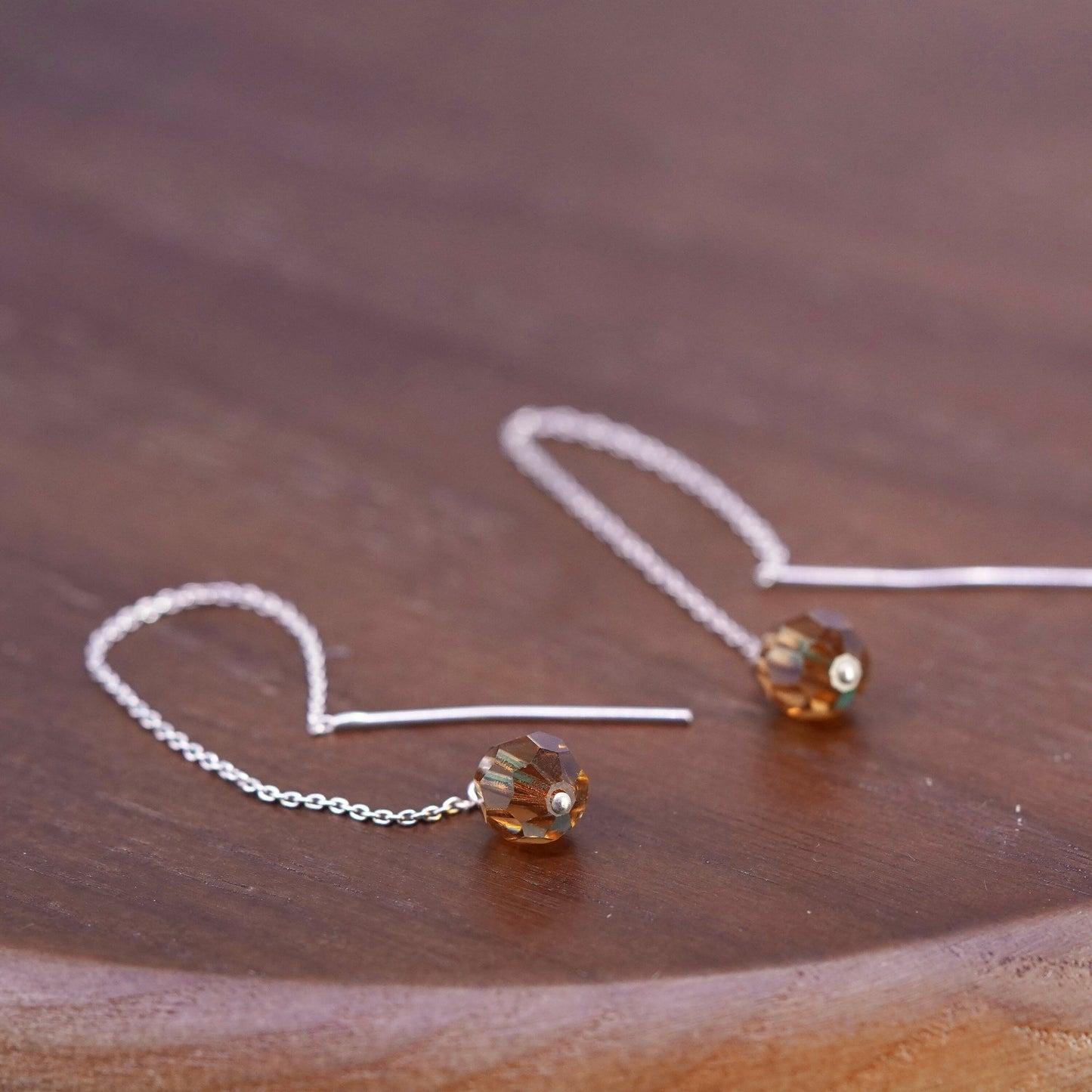 Vintage sterling 925 silver earrings with citrine bead dangles