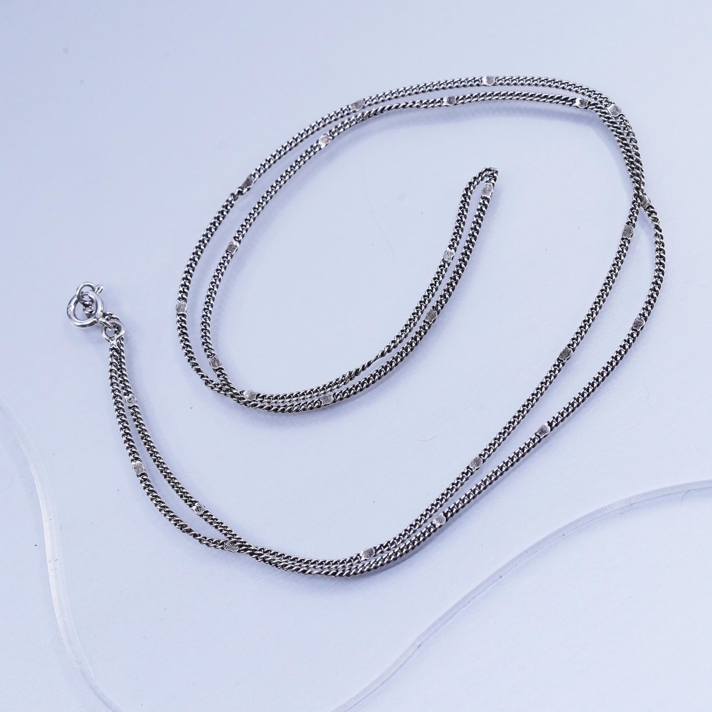 24” 2mm, vintage Italian Sterling 925 silver curb chain necklace with beads