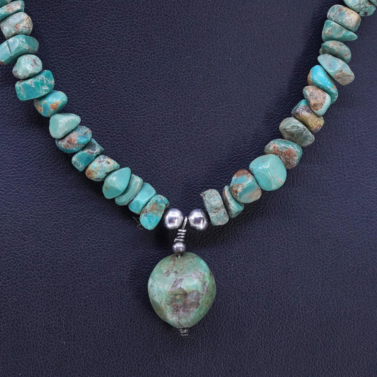 16+2", Native American Q.T. Sterling 925 silver necklace with turquoise beads
