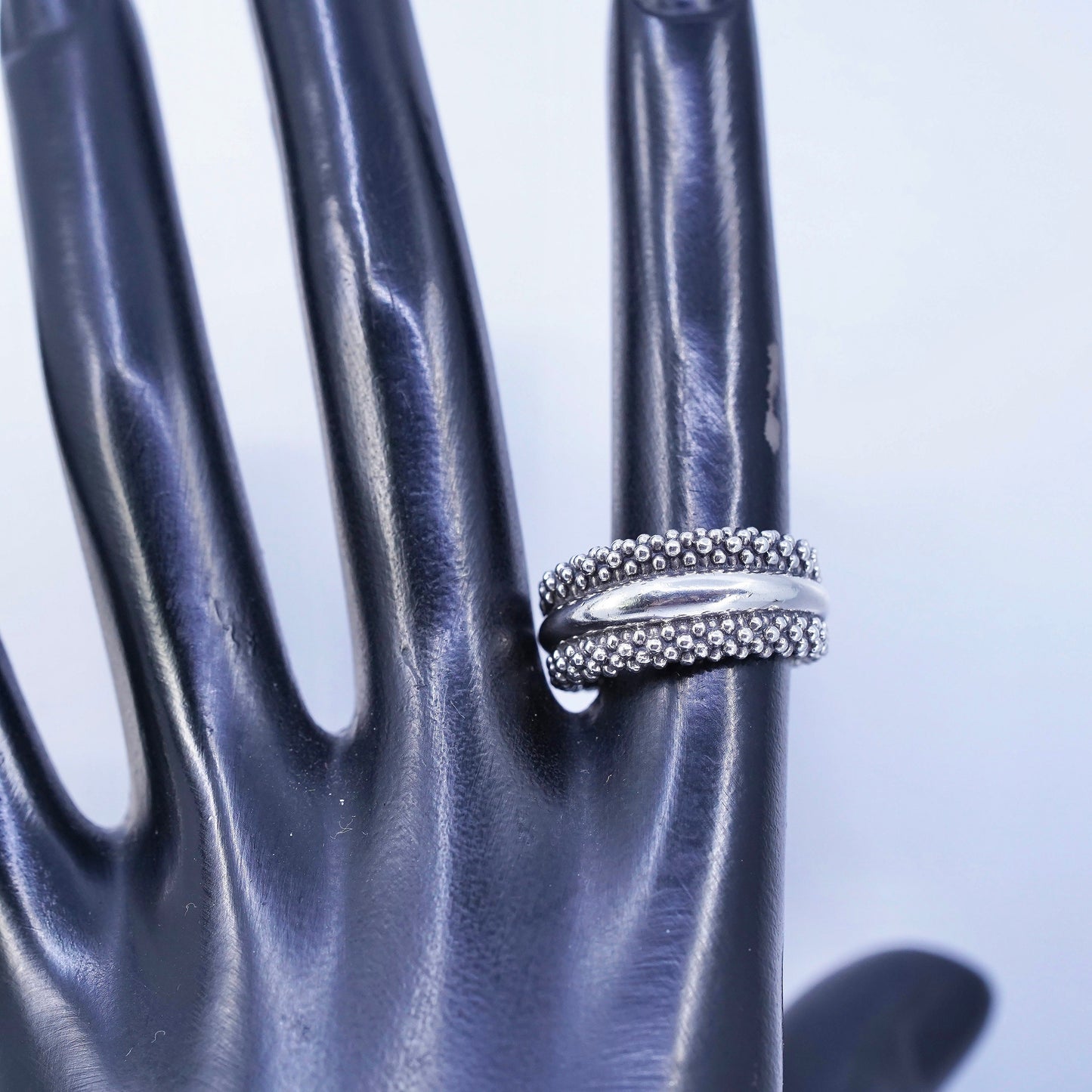 Size 7, vintage Lagos Caviar Sterling 925 silver ring, beads band