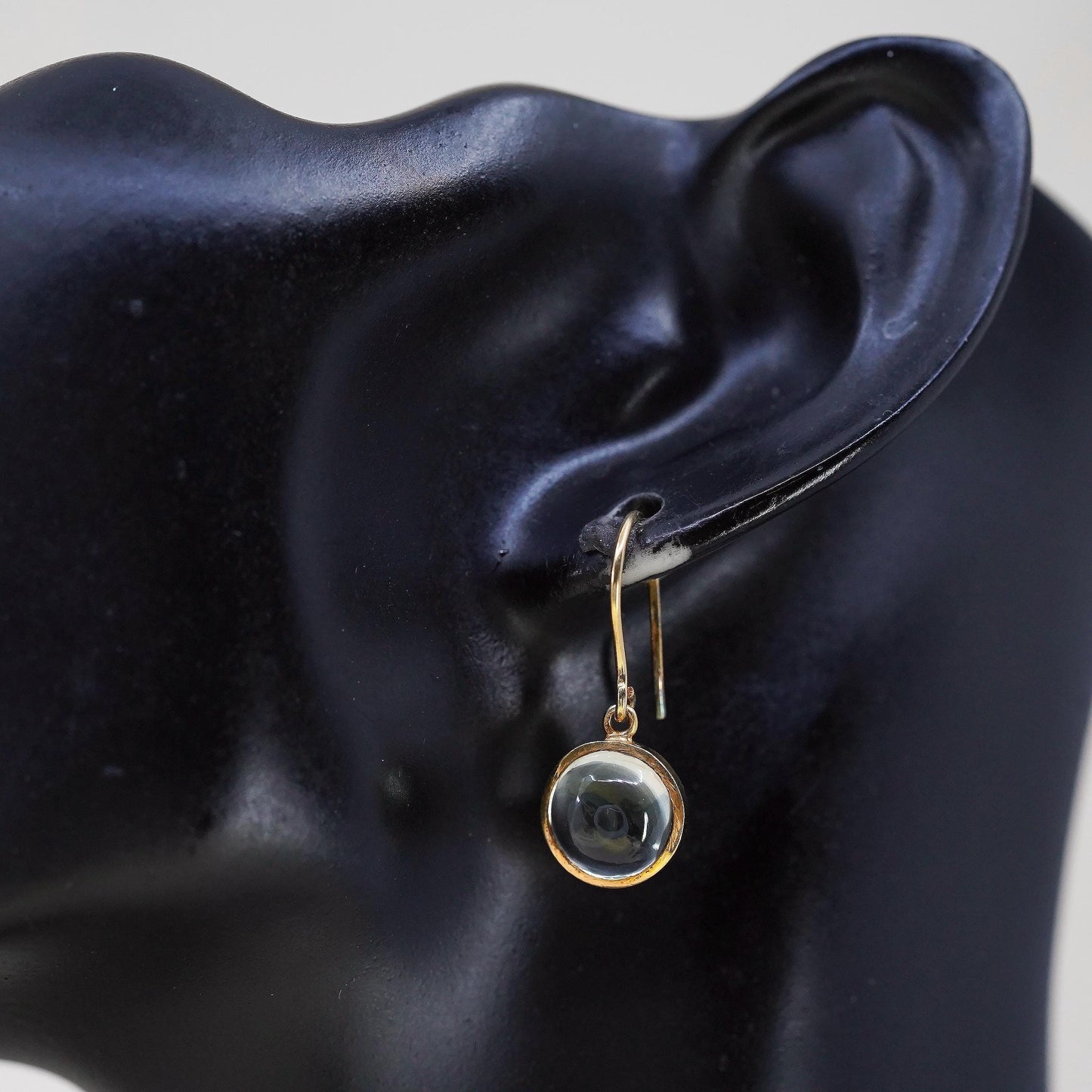 Vintage vermeil gold over sterling 925 silver earrings with green glass
