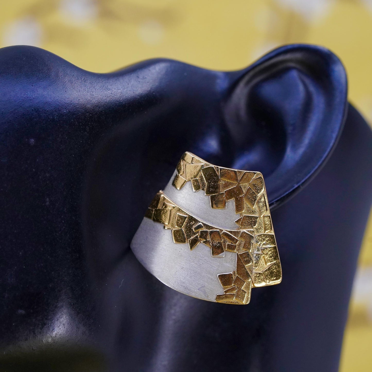 Vintage Two Tone Sterling silver handmade earrings, 925 modern studs with gold