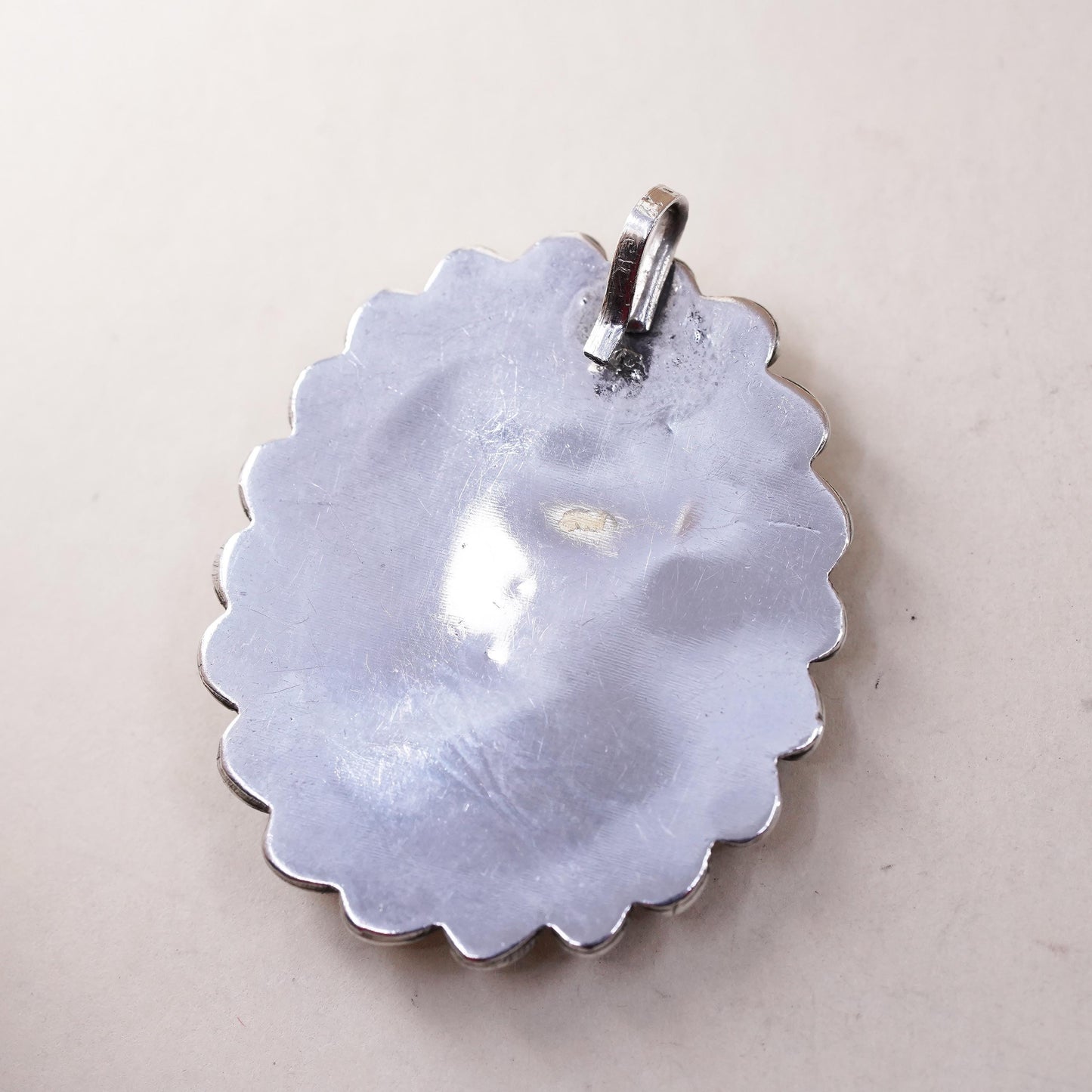 Vintage sterling silver handmade pendant, 925 oval with yellow mother of pearl