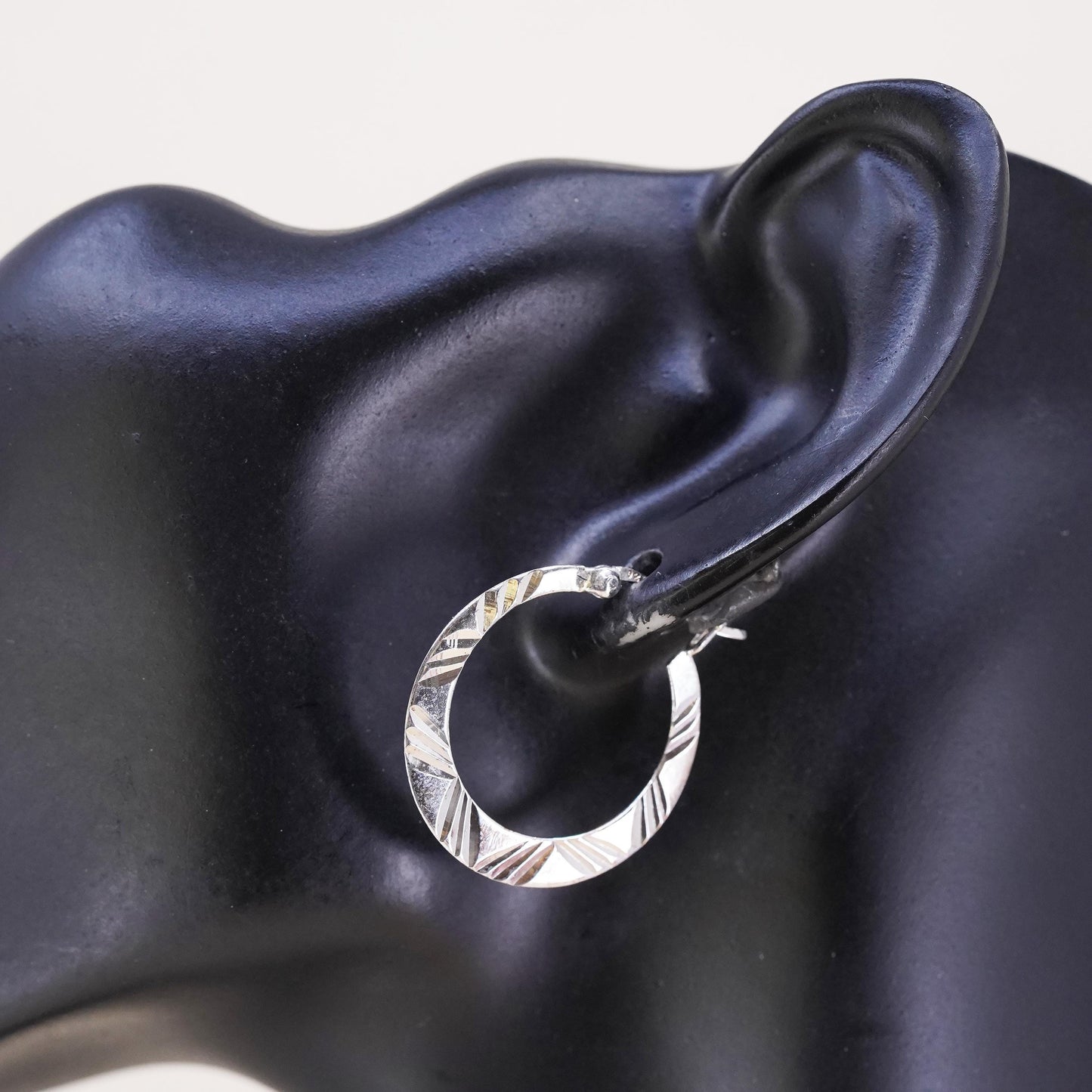 1", Vintage sterling silver loop single earring, minimalist textured hoop