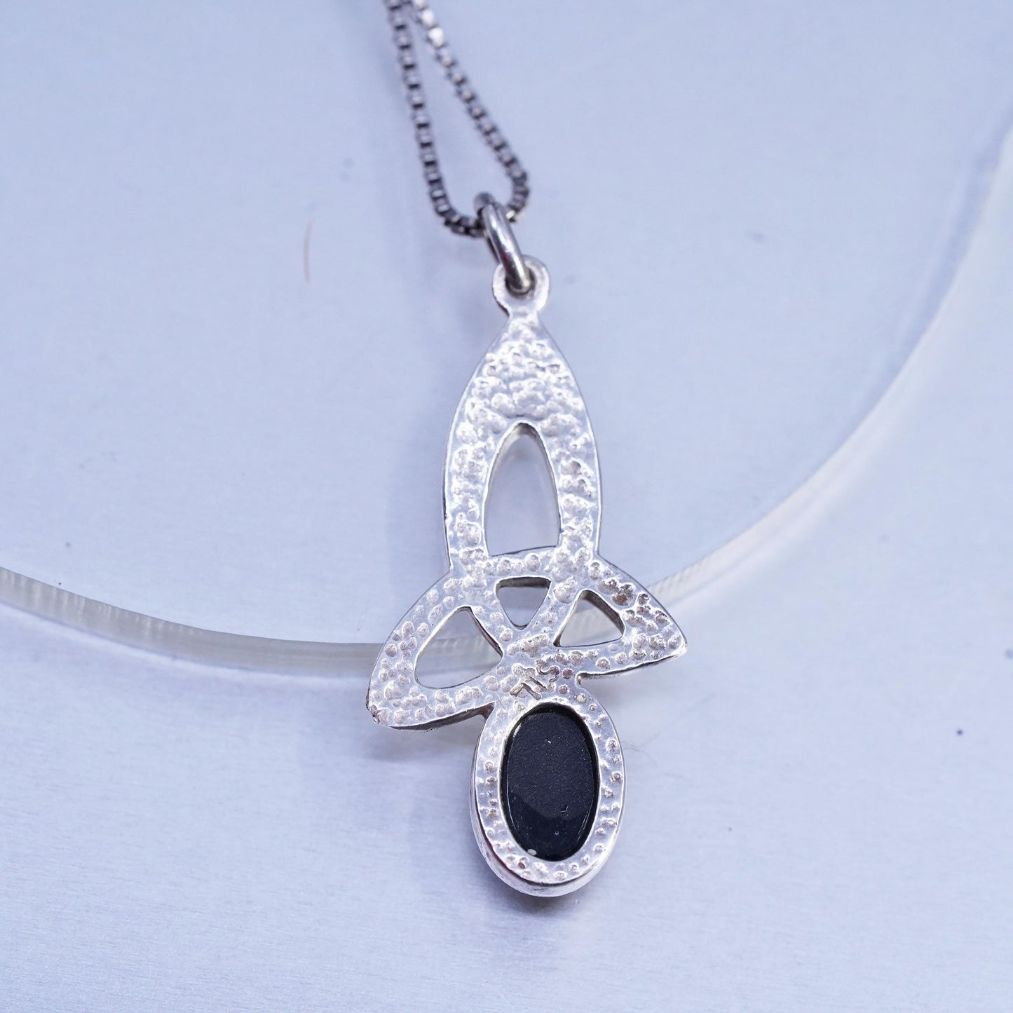 18", Sterling 925 silver box necklace Irish Celtic knot landscape agate pendant