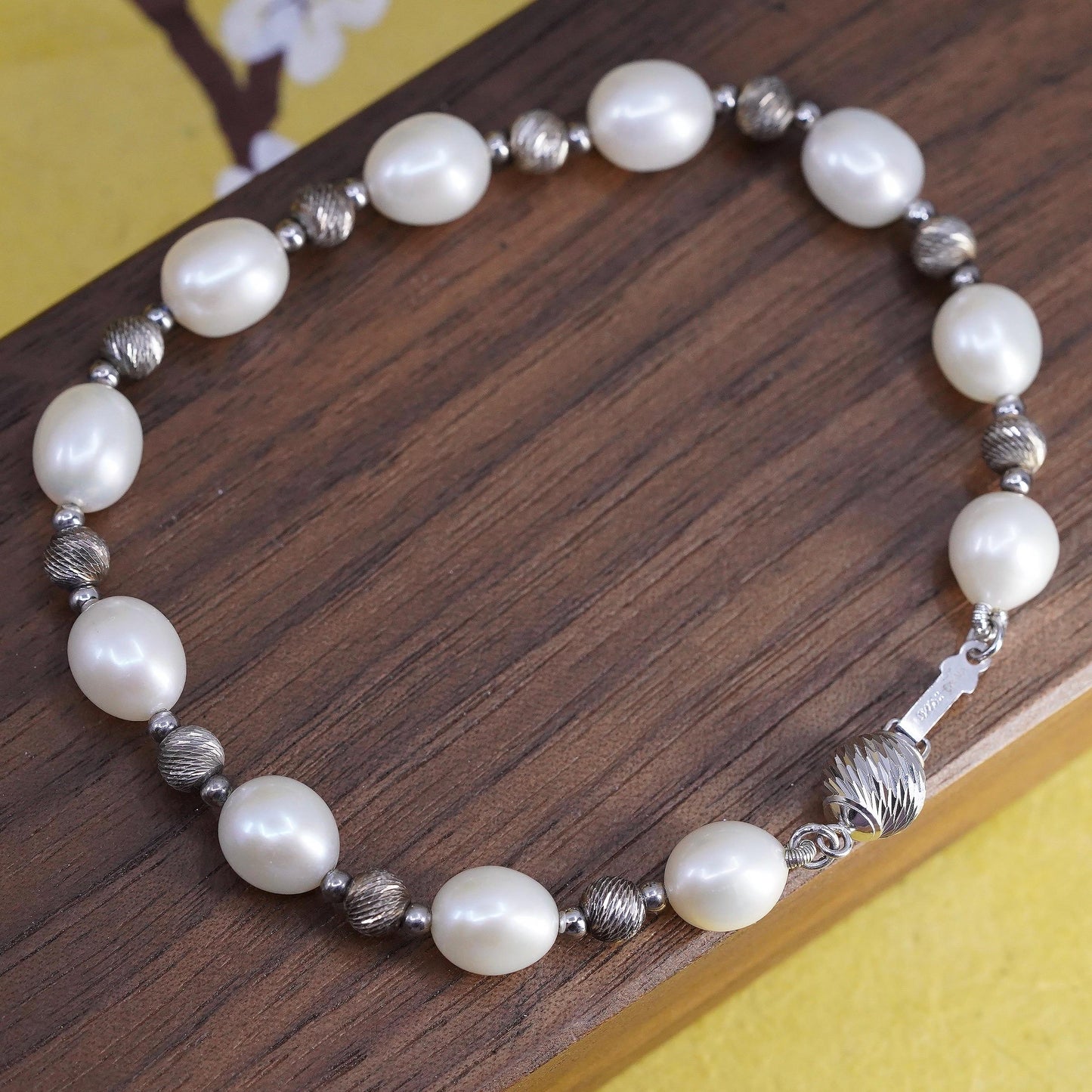 7.5” Sterling silver bracelet, freshwater pearl beads chain 925 silver clasp