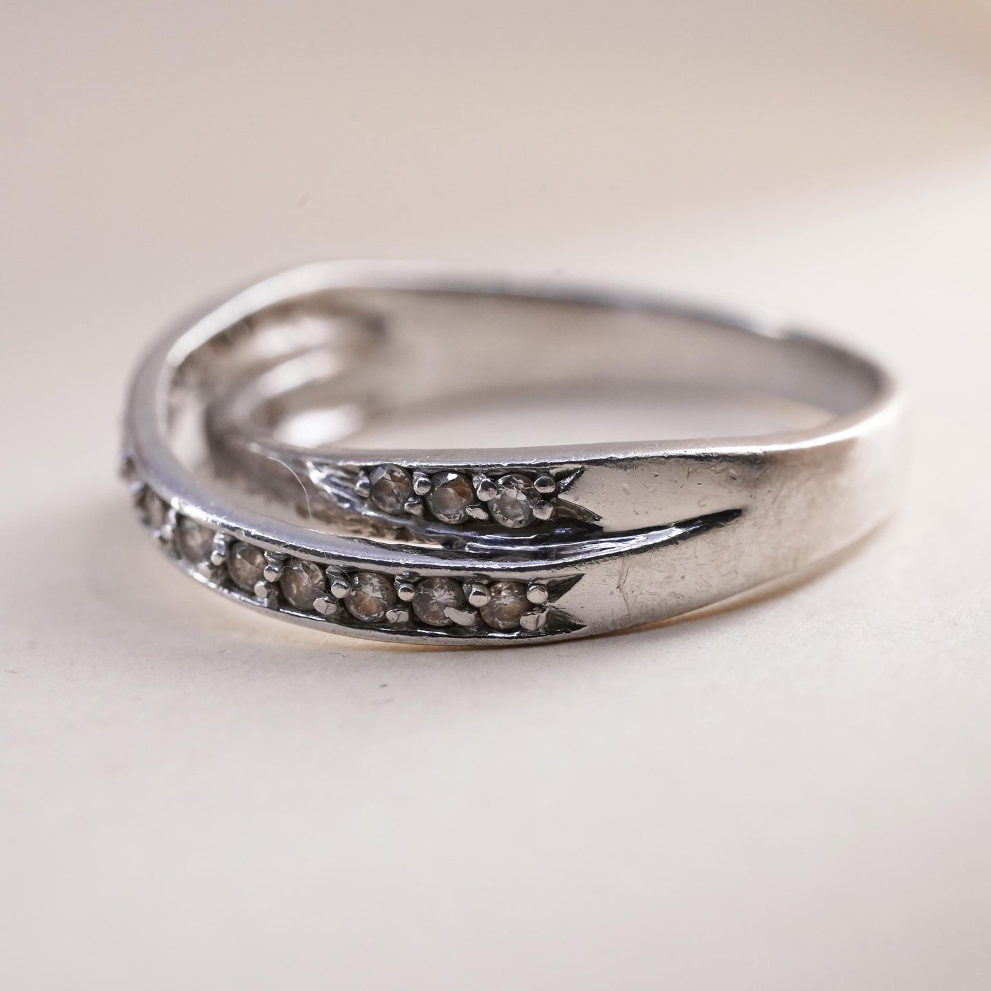 Size 8.5, Vintage sterling silver handmade ring, engagement ring with cz