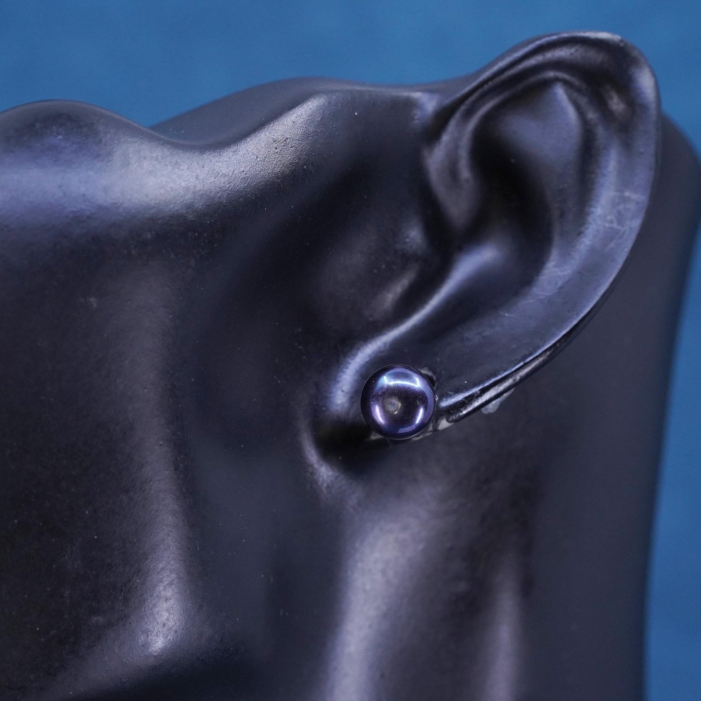 7mm, Sterling 925 silver with black pearl studs earrings